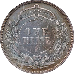 image for: 1879 Pattern Washlady Dime. Judd-1584, Pollock-1777. Rarity-6-. Silver. Reeded Edge. Proof-62 (PCGS). OGH.