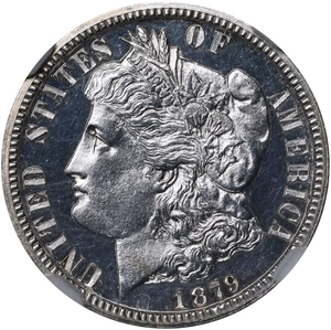 image for: 1879 Pattern Morgan Dime. Judd-1586, Pollock-1779. Rarity-6+. Silver. Reeded Edge. Proof-63 (NGC).