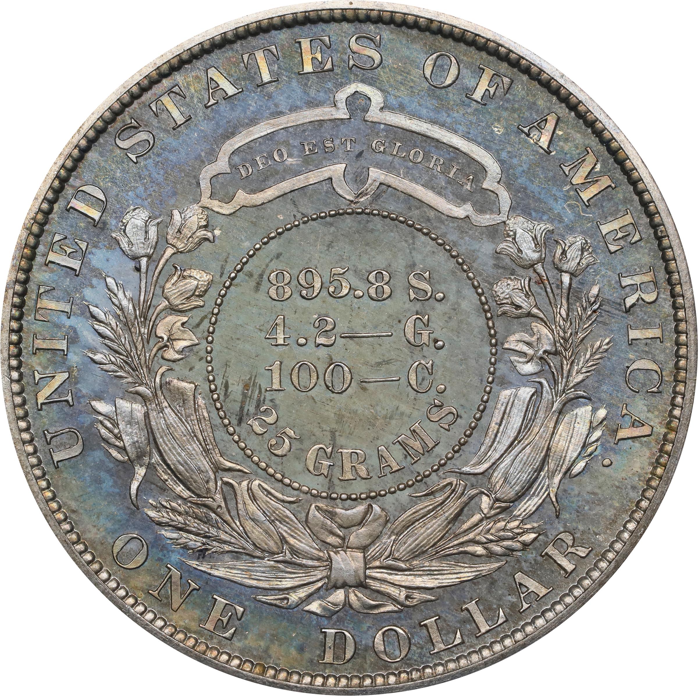 image for: 1879 Pattern Metric Dollar. Judd-1617, Pollock-1813. Rarity-4. Silver. Reeded Edge. Proof-65 (PCGS). CAC. OGH.