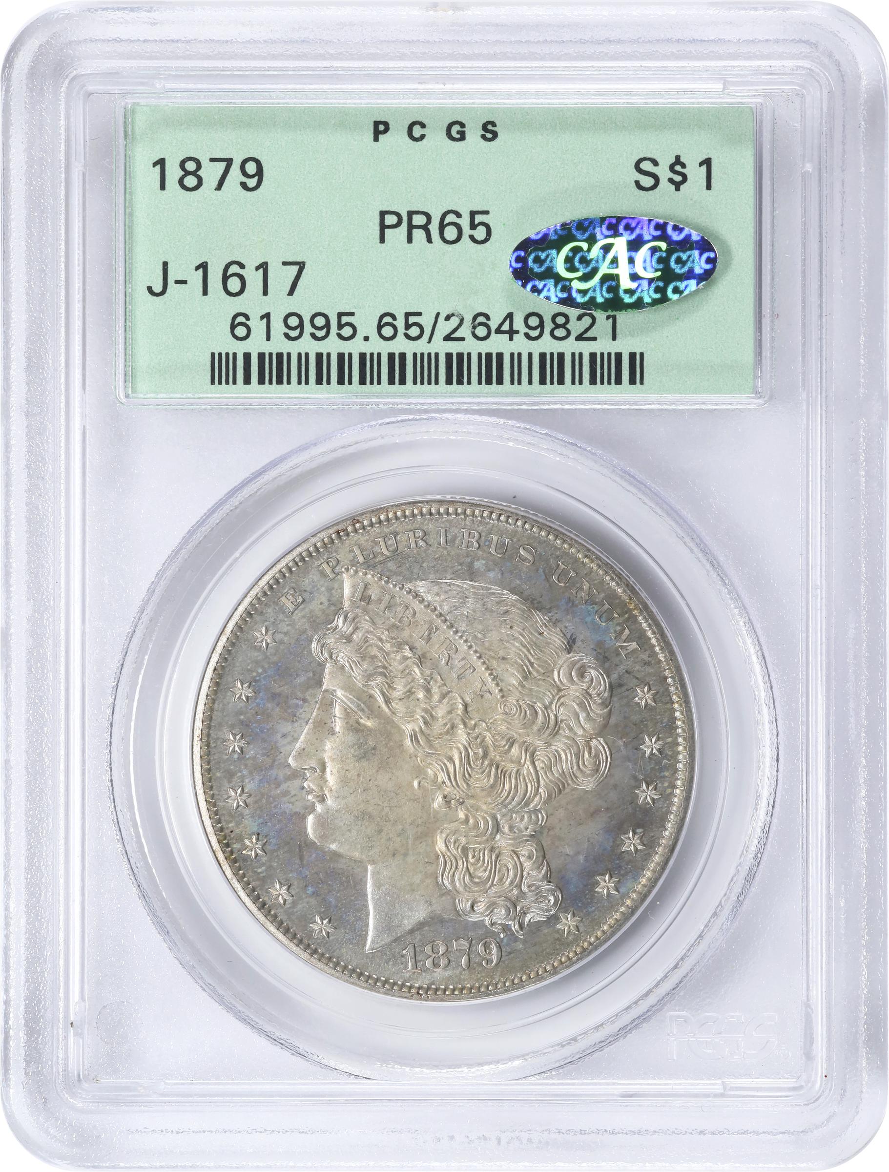image for: 1879 Pattern Metric Dollar. Judd-1617, Pollock-1813. Rarity-4. Silver. Reeded Edge. Proof-65 (PCGS). CAC. OGH.