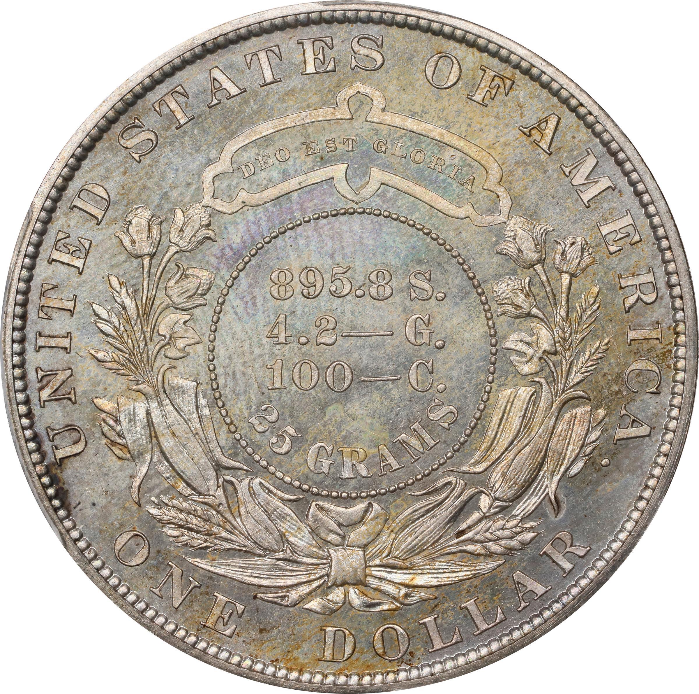 image for: 1879 Pattern Metric Dollar. Judd-1617, Pollock-1813. Rarity-4. Silver. Reeded Edge. Proof-65 (PCGS).