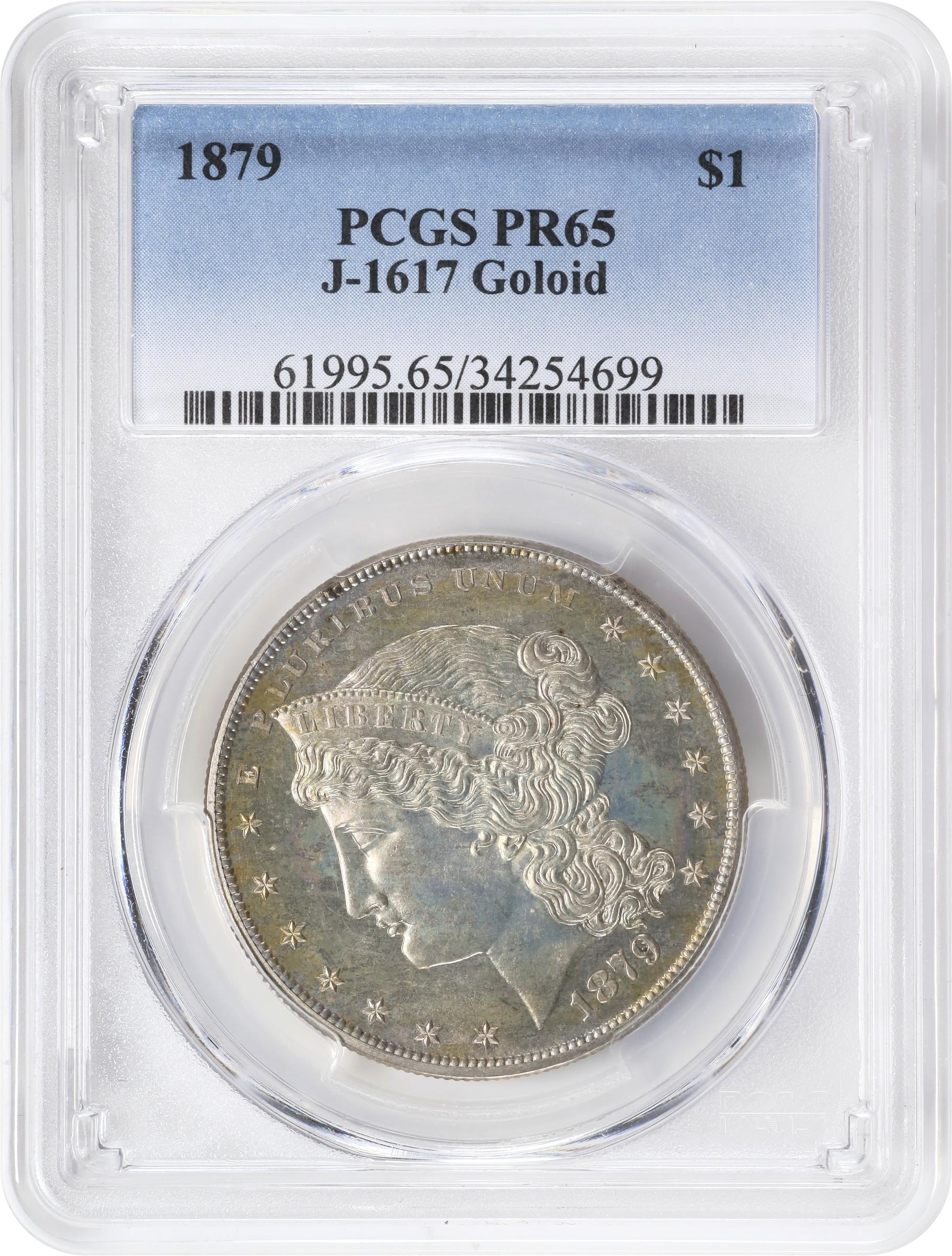 image for: 1879 Pattern Metric Dollar. Judd-1617, Pollock-1813. Rarity-4. Silver. Reeded Edge. Proof-65 (PCGS).