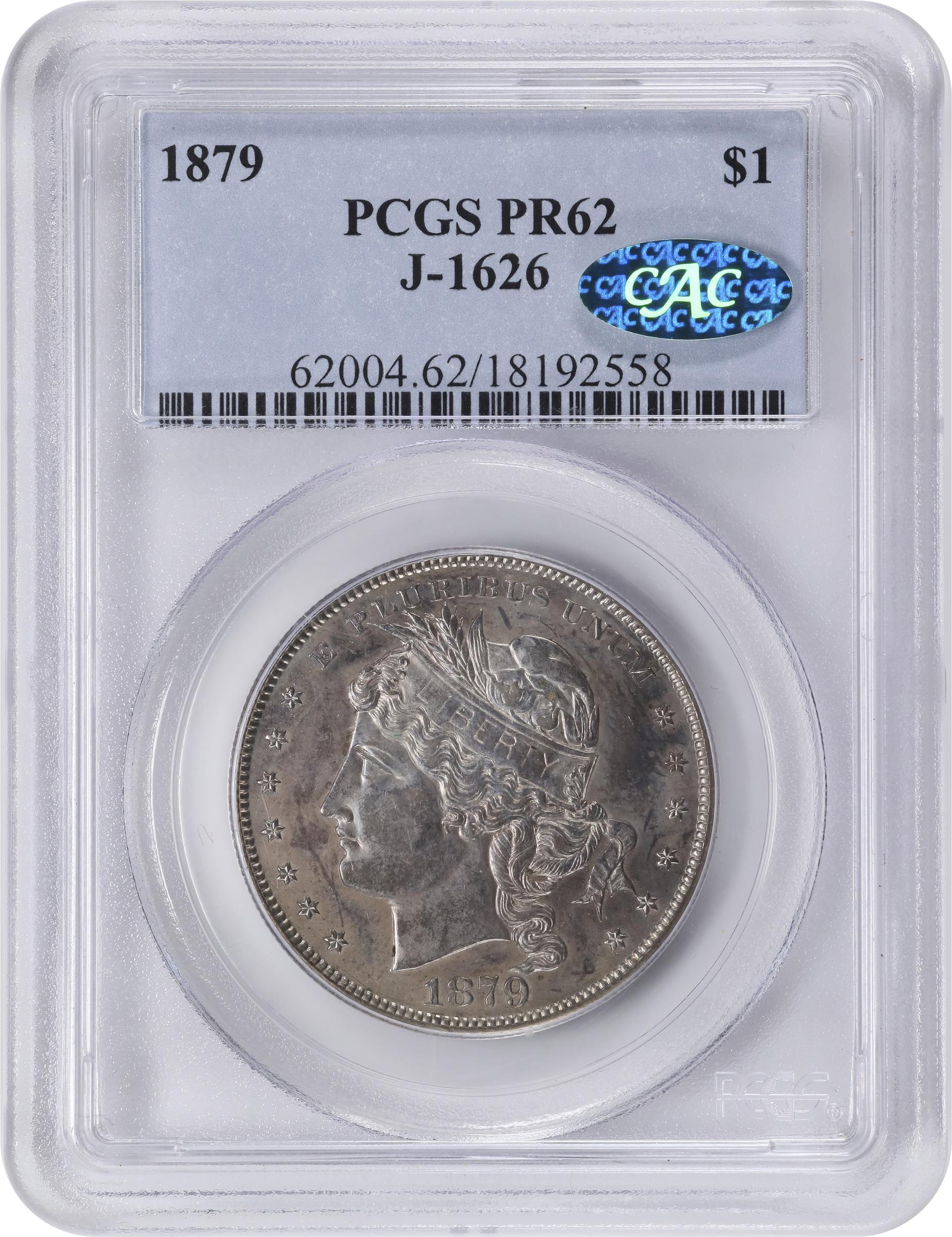 image for: 1879 Pattern Goloid Metric Dollar. Judd-1626, Pollock-1822. Rarity-4. Goloid Alloy. Reeded Edge. Proof-62 (PCGS). CAC.