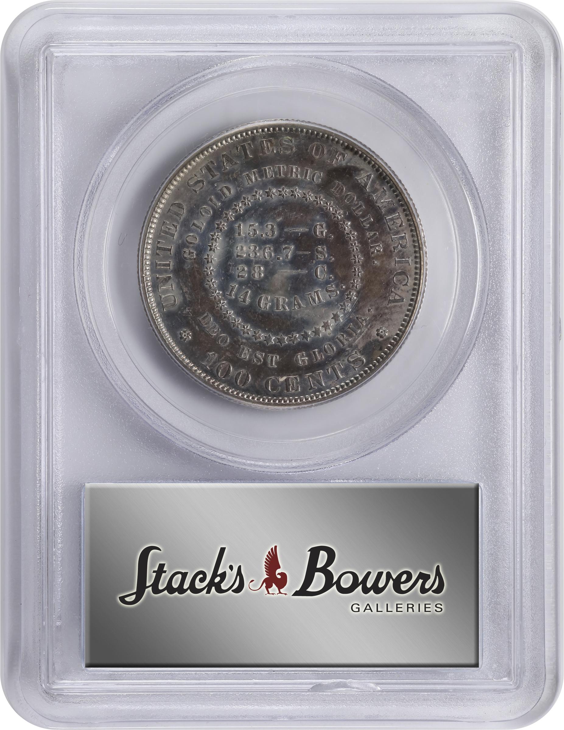 image for: 1879 Pattern Goloid Metric Dollar. Judd-1626, Pollock-1822. Rarity-4. Goloid Alloy. Reeded Edge. Proof-62 (PCGS). CAC.