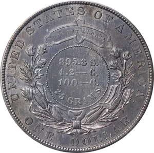 image for: 1880 Pattern Metric Dollar. Judd-1648, Pollock-1848. Rarity-7-. Silver. Reeded Edge. Proof-63 (PCGS).