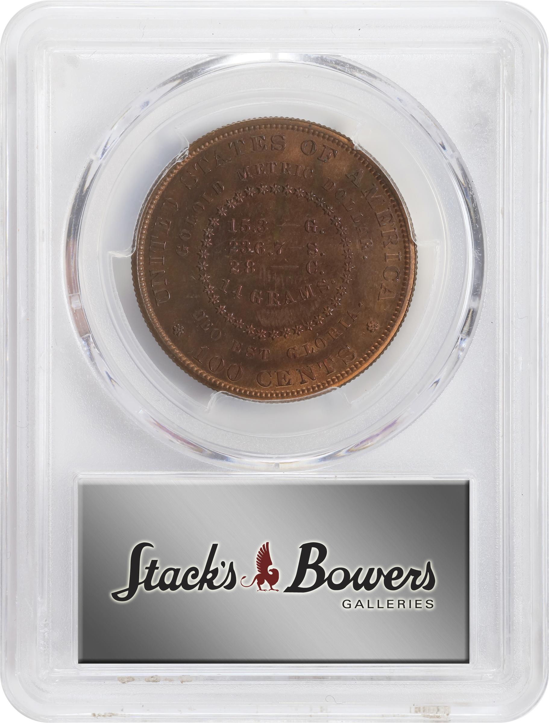 image for: 1880 Pattern Goloid Metric Dollar. Judd-1652, Pollock-1852. Rarity-6+. Copper. Reeded Edge. Proof-65 RB (PCGS).