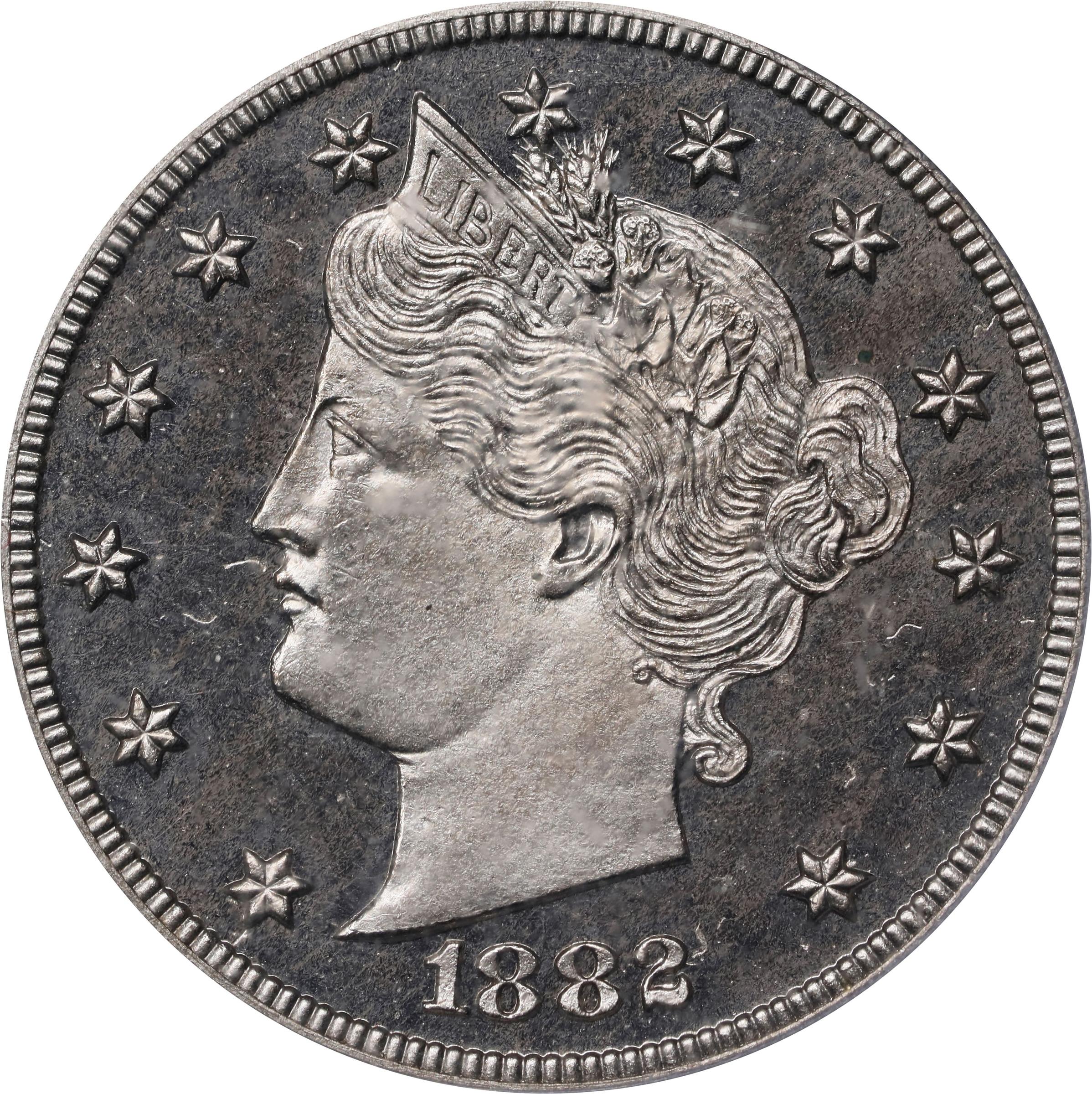 image for: 1882 Pattern Liberty Head Nickel. Judd-1690, Pollock-1892. Rarity-5. Nickel. Plain Edge. Proof-65 Cameo (PCGS). CAC.