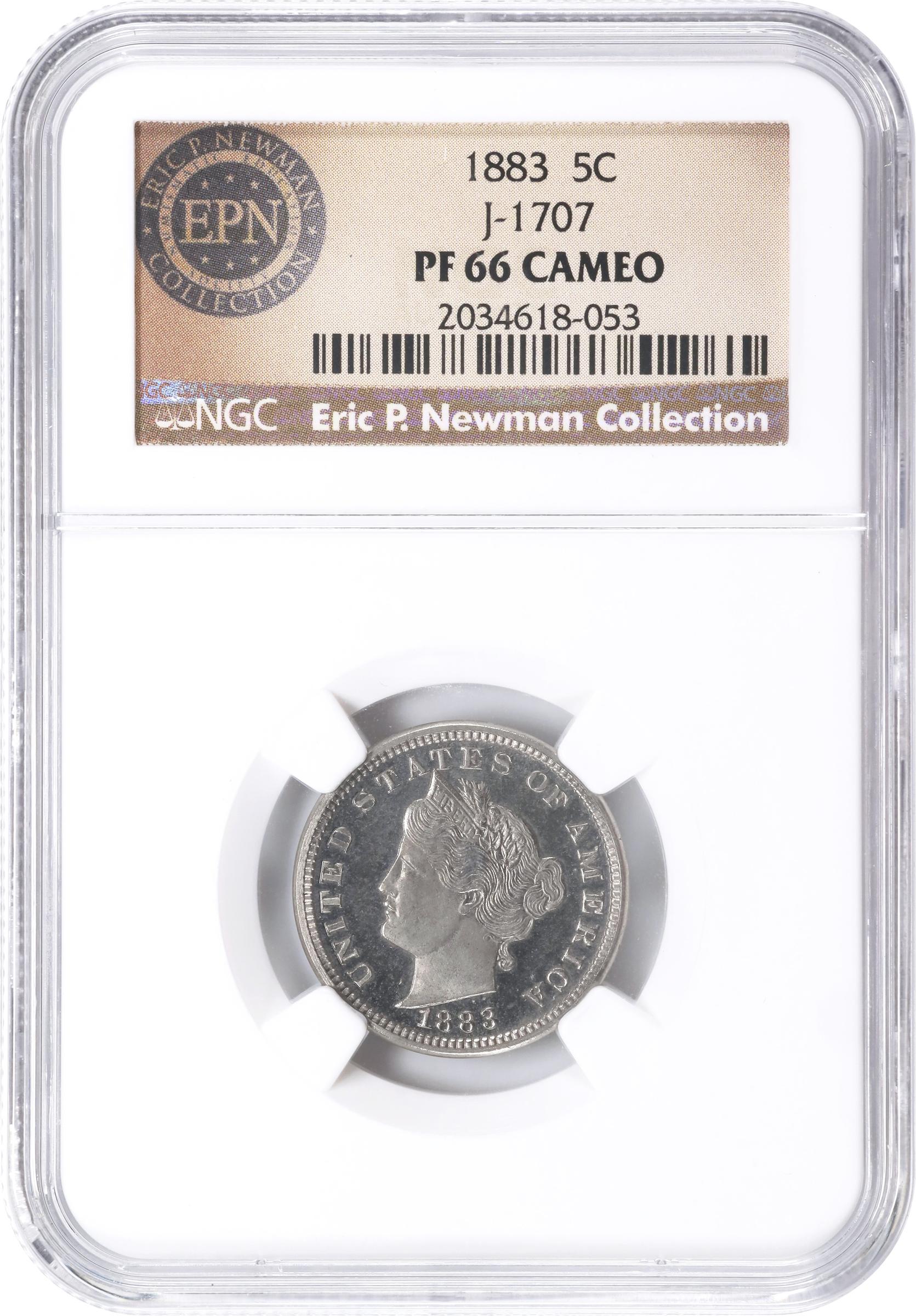 image for: 1883 Pattern Liberty Head Nickel. Judd-1707, Pollock-1911. Rarity-6-. Nickel (magnetic). Plain Edge. Proof-66 Cameo (NGC).