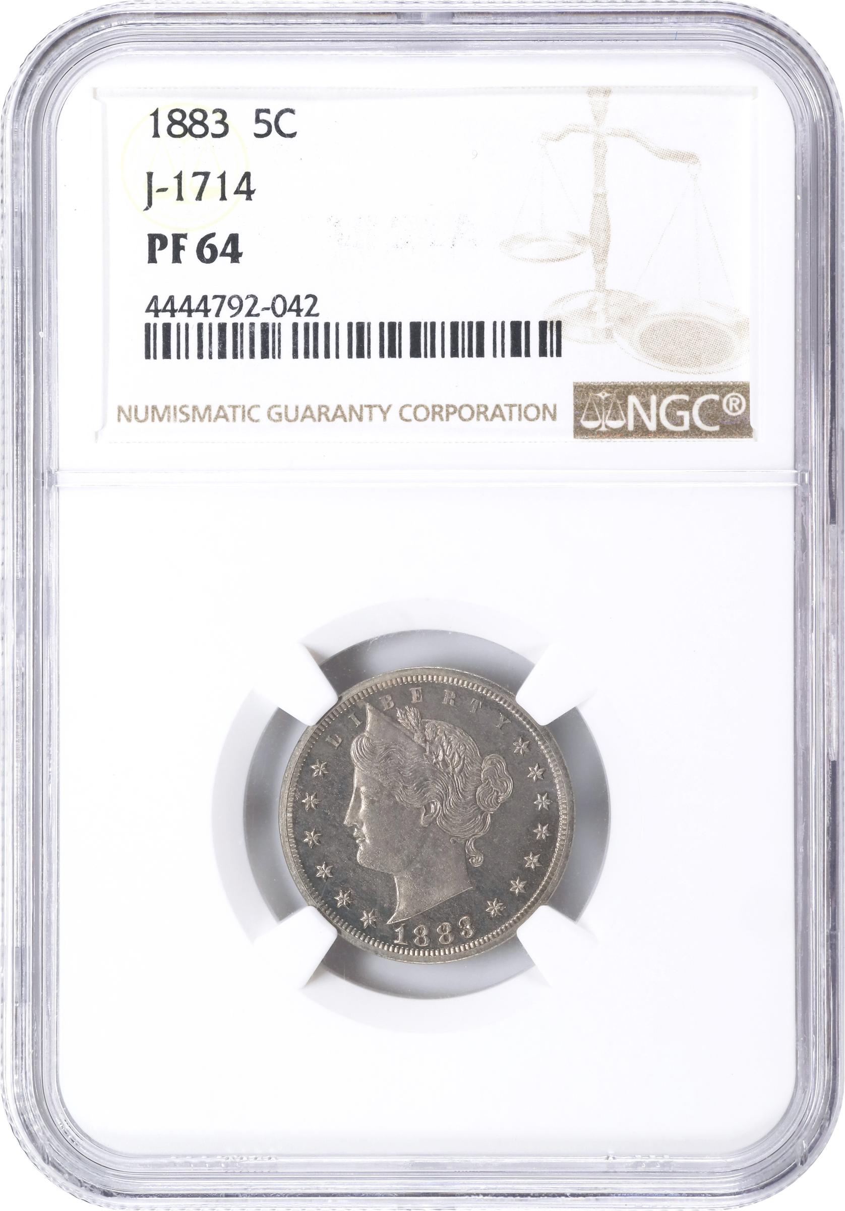 image for: 1883 Pattern Liberty Head Nickel. Judd-1714, Pollock-1919. Rarity-6-. Nickel. Plain Edge. Proof-64 (NGC).