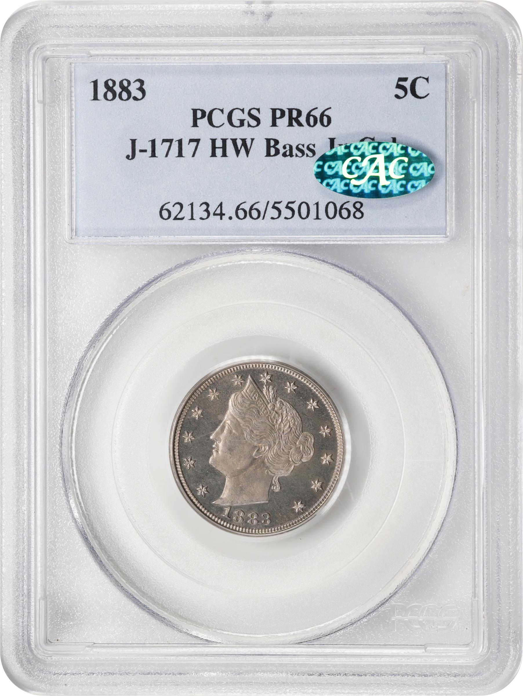 image for: 1883 Pattern Liberty Head Nickel. Judd-1717, Pollock-1922. Rarity-6- as a Specimen. Nickel. Plain Edge. Proof-66 (PCGS). CAC.