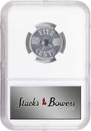 image for: 1884 Pattern Annular, or Ring-Form Five-Cents. Judd-1725, Pollock-1935. Rarity-7-. Aluminum. Plain Edge. Proof-65 (NGC).