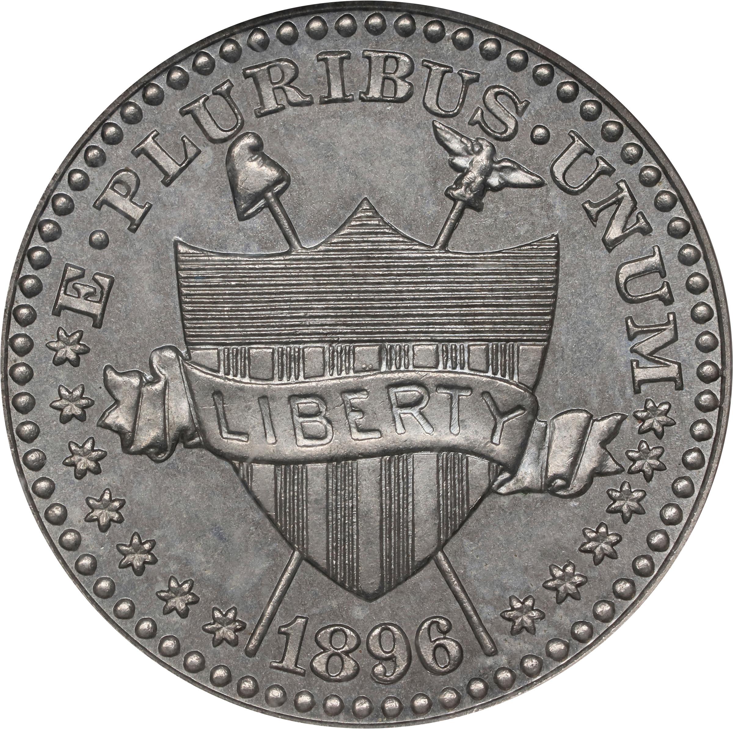 image for: 1896 Pattern Five Cents. Judd-1770, Pollock-1987. Rarity-6-. Nickel-Copper Alloy or German Silver. Plain Edge. Proof-65 (NGC). CAC.