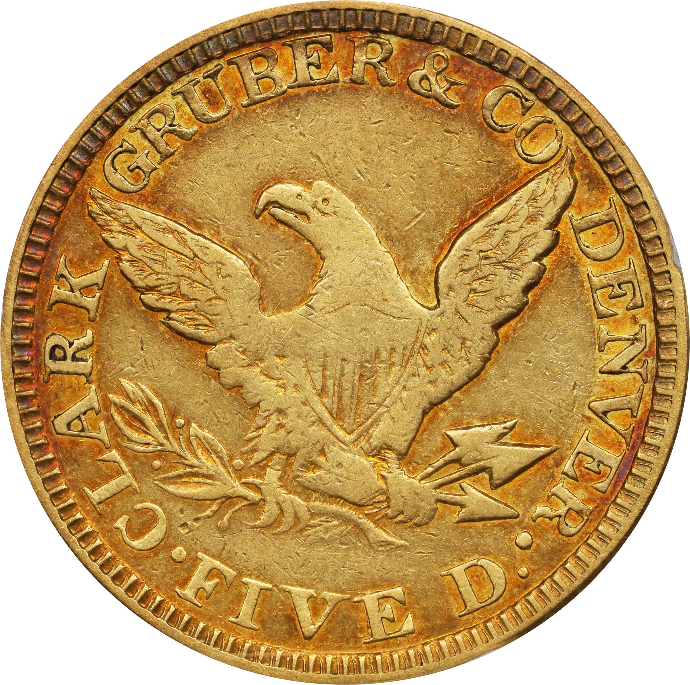 image for: 1861 Clark, Gruber & Co. $5. K-6. Rarity-5. EF-40 (PCGS).