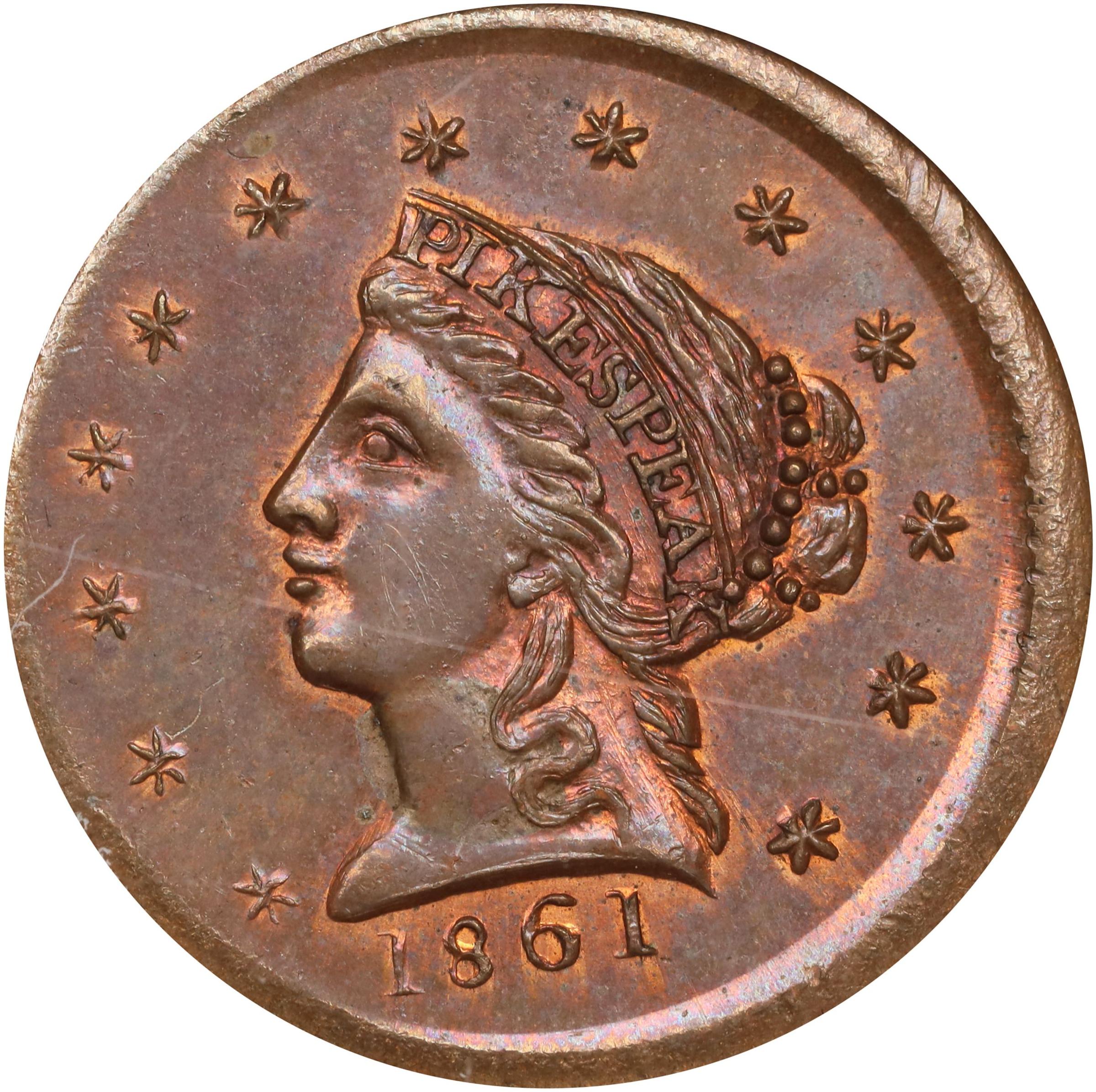 image for: 1861 Clark, Gruber & Co. $2.50 Die Trial. K-9. Rarity-7+. Copper. Plain Edge. MS-66 BN (NGC).