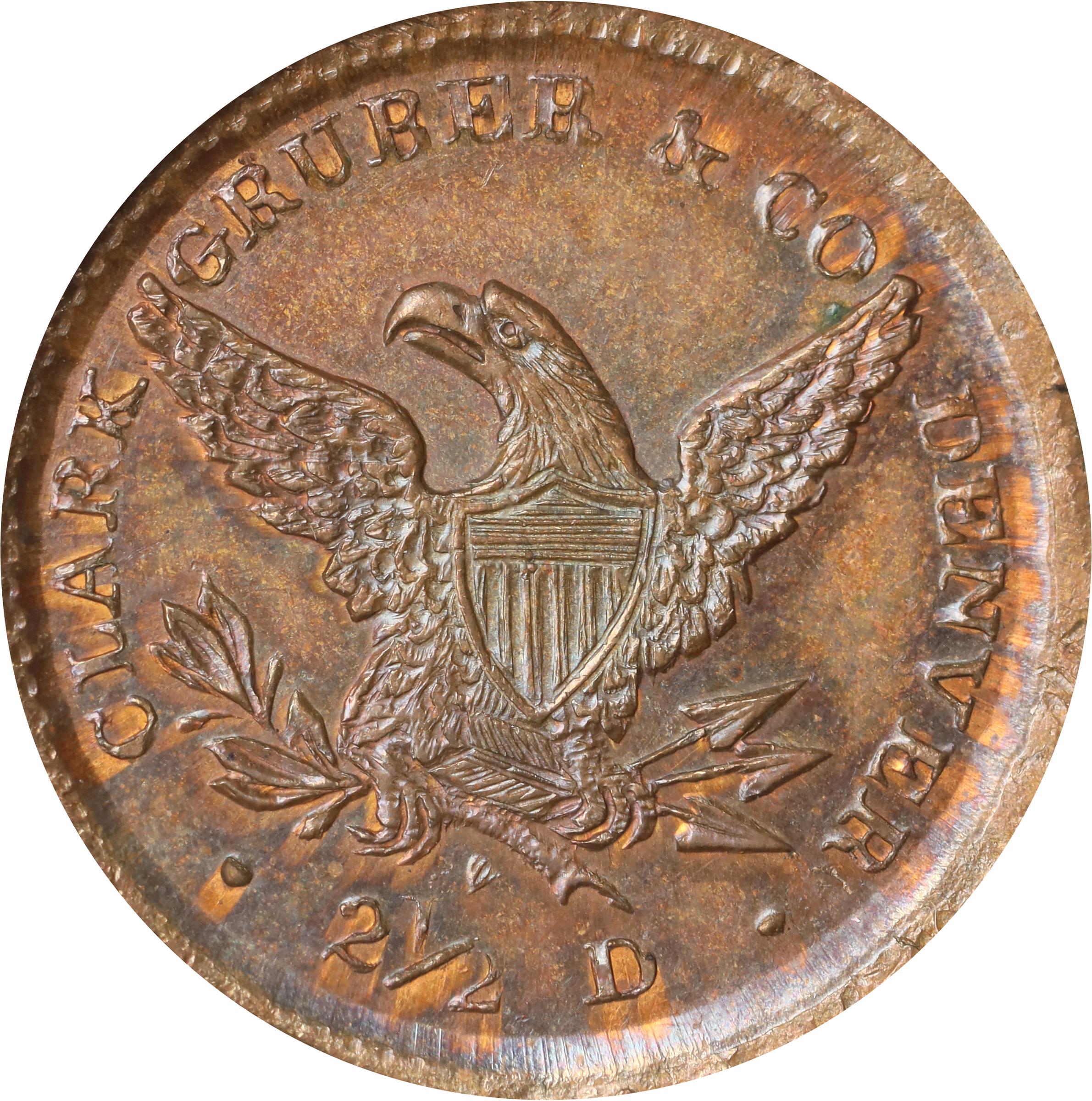 image for: 1861 Clark, Gruber & Co. $2.50 Die Trial. K-9. Rarity-7+. Copper. Plain Edge. MS-66 BN (NGC).