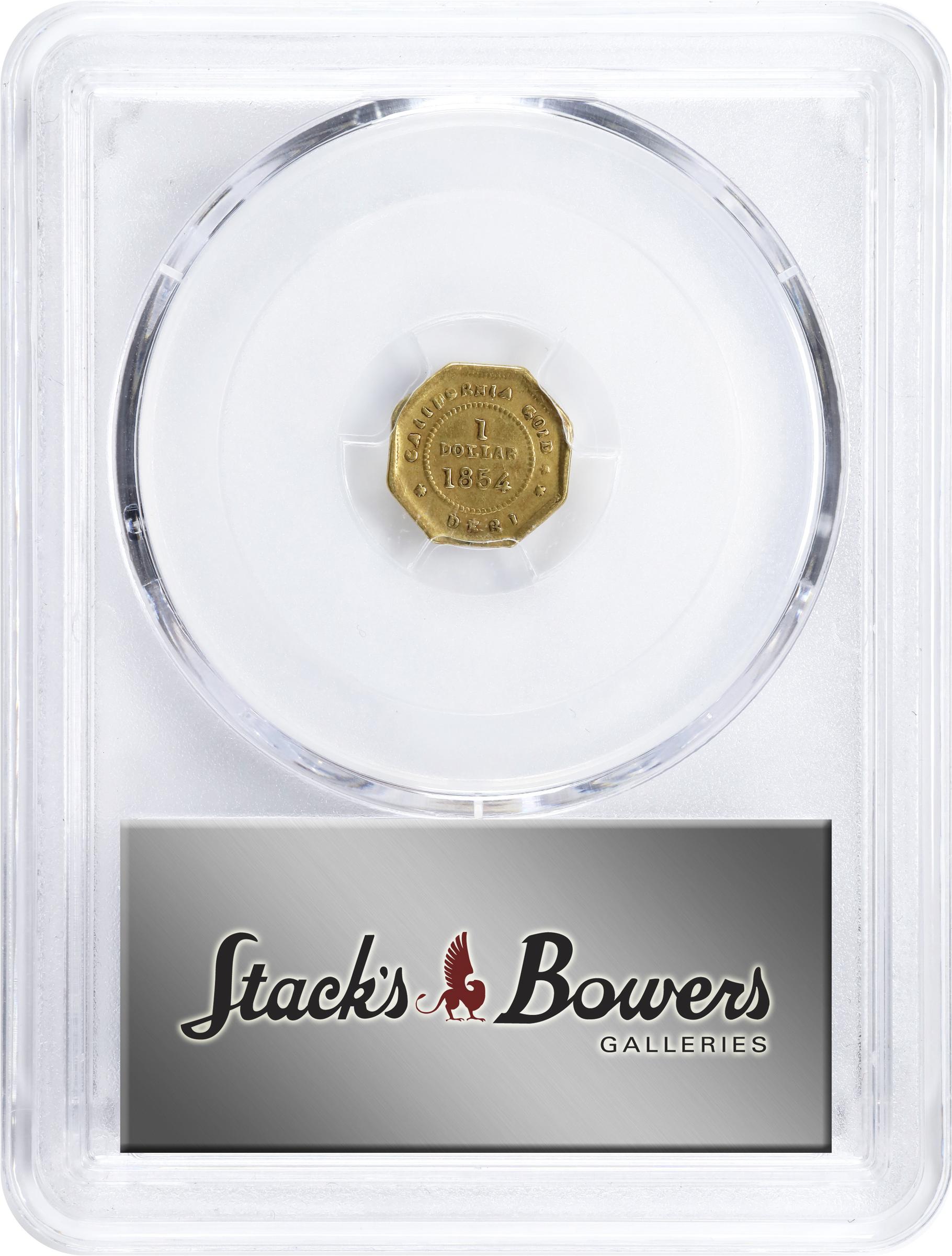 image for: 1854-DERI Octagonal $1. BG-529. Rarity-7+. Liberty Head. VF Details--Bent (PCGS).