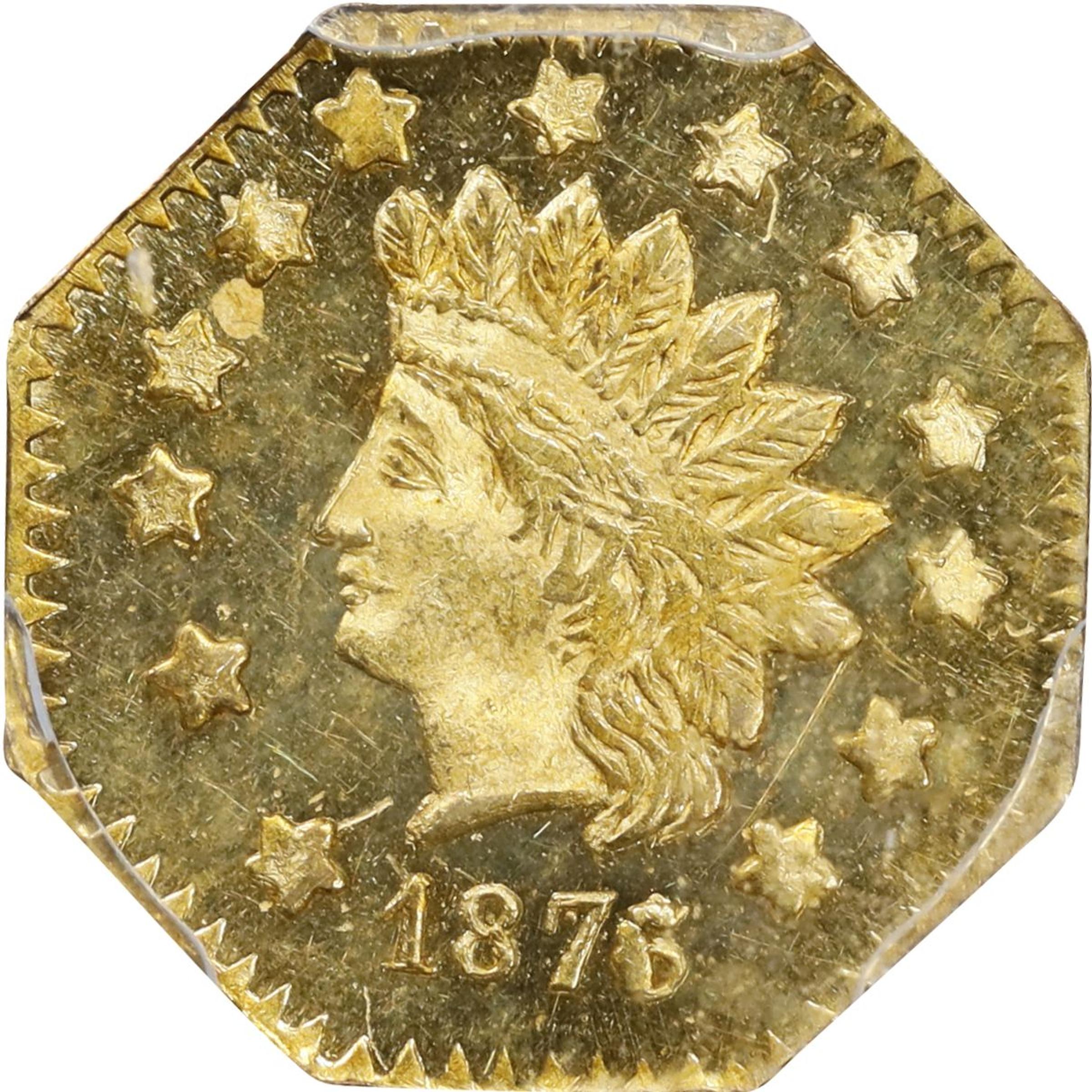 image for: 1876/5 Octagonal $1. BG-1128. Rarity-5. Indian Head. MS-63 PL (PCGS).