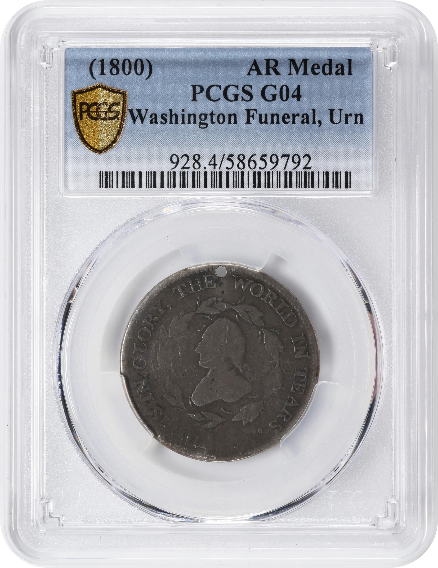 image for: "1799" (ca. 1800) Washington Funeral Urn Medal. Musante GW-70, Baker-166A, Fuld Dies 1-B. Silver. Good-4 (PCGS).