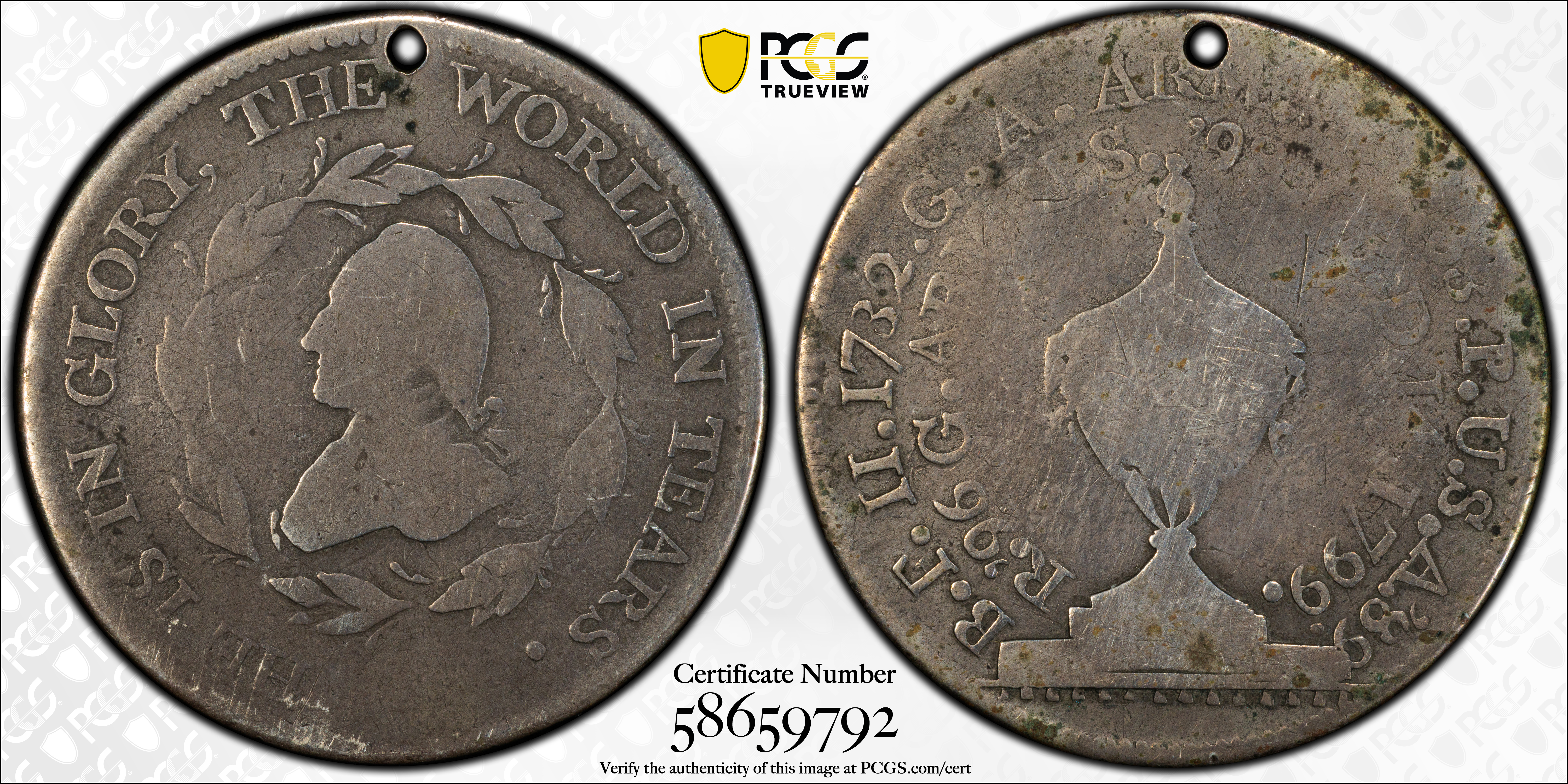image for: "1799" (ca. 1800) Washington Funeral Urn Medal. Musante GW-70, Baker-166A, Fuld Dies 1-B. Silver. Good-4 (PCGS).