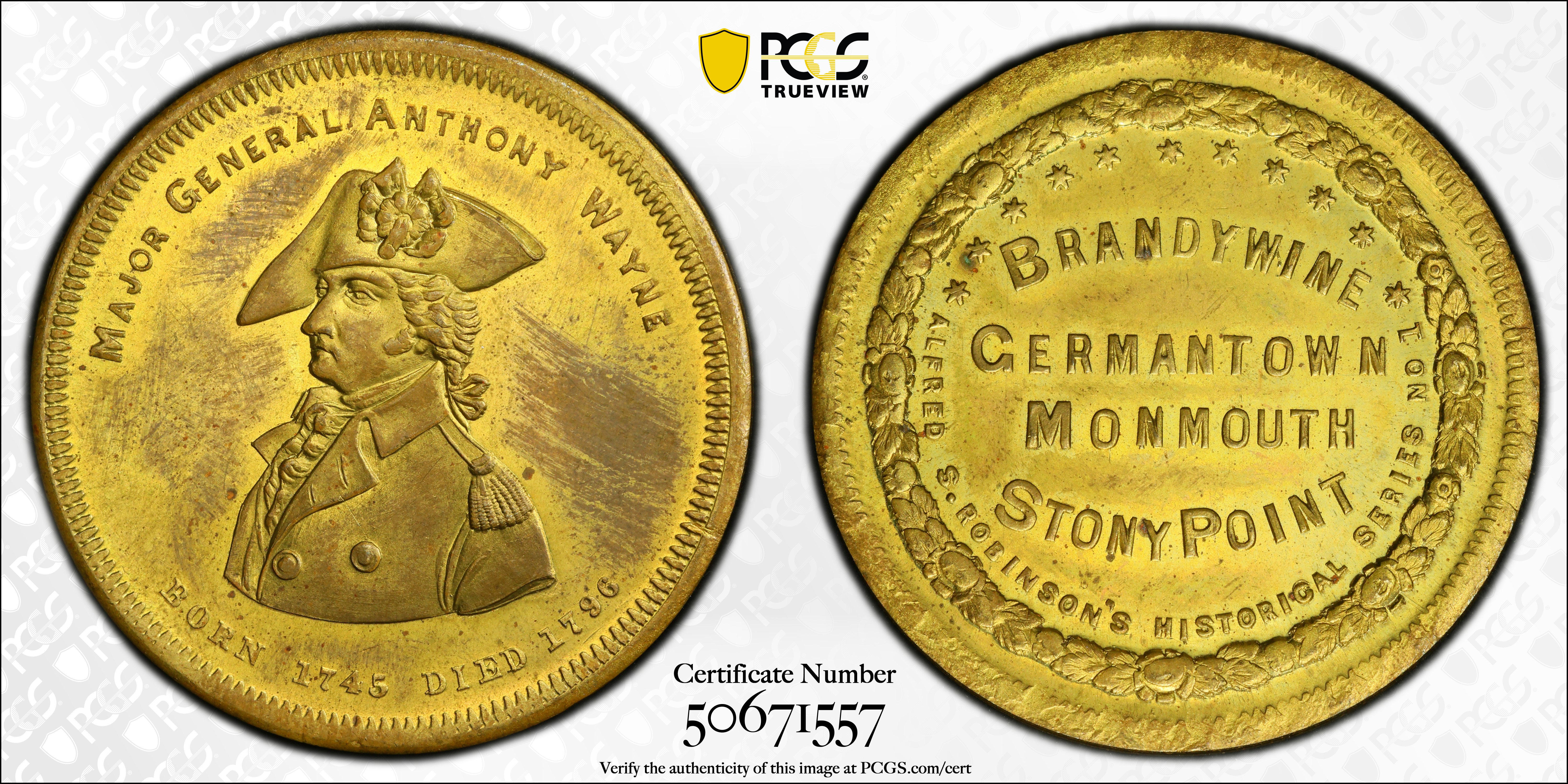 image for: Undated (ca. 1860) Battles of Brandywine, Germantown, Monmouth & Stony Point Medal. HK-133c. Rarity-6. Brass. MS-63 (PCGS).