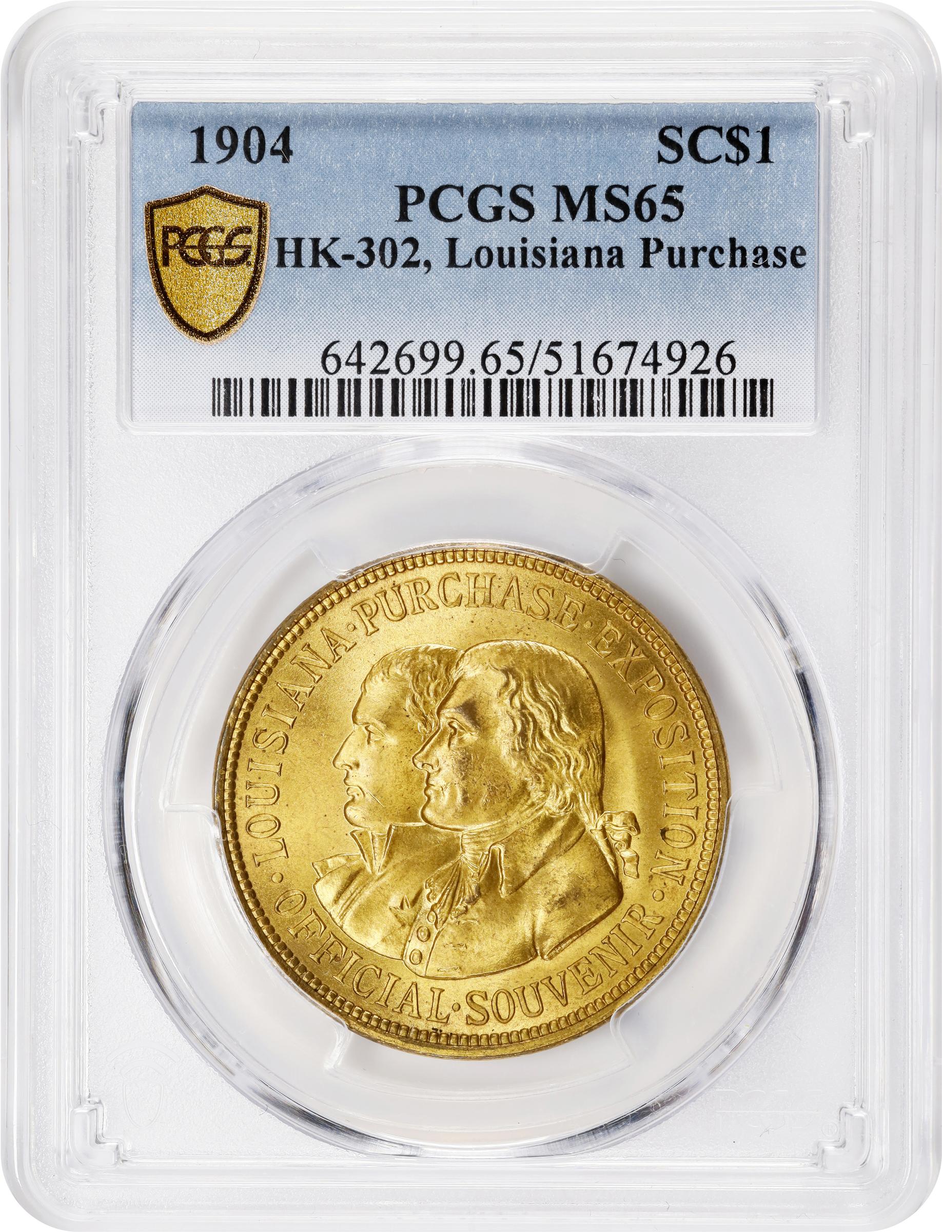 image for: 1904 Louisiana Purchase Exposition. Official Souvenir Medal. HK-302, SH 13-1 BS. Rarity-4. Brass. MS-65 (PCGS).