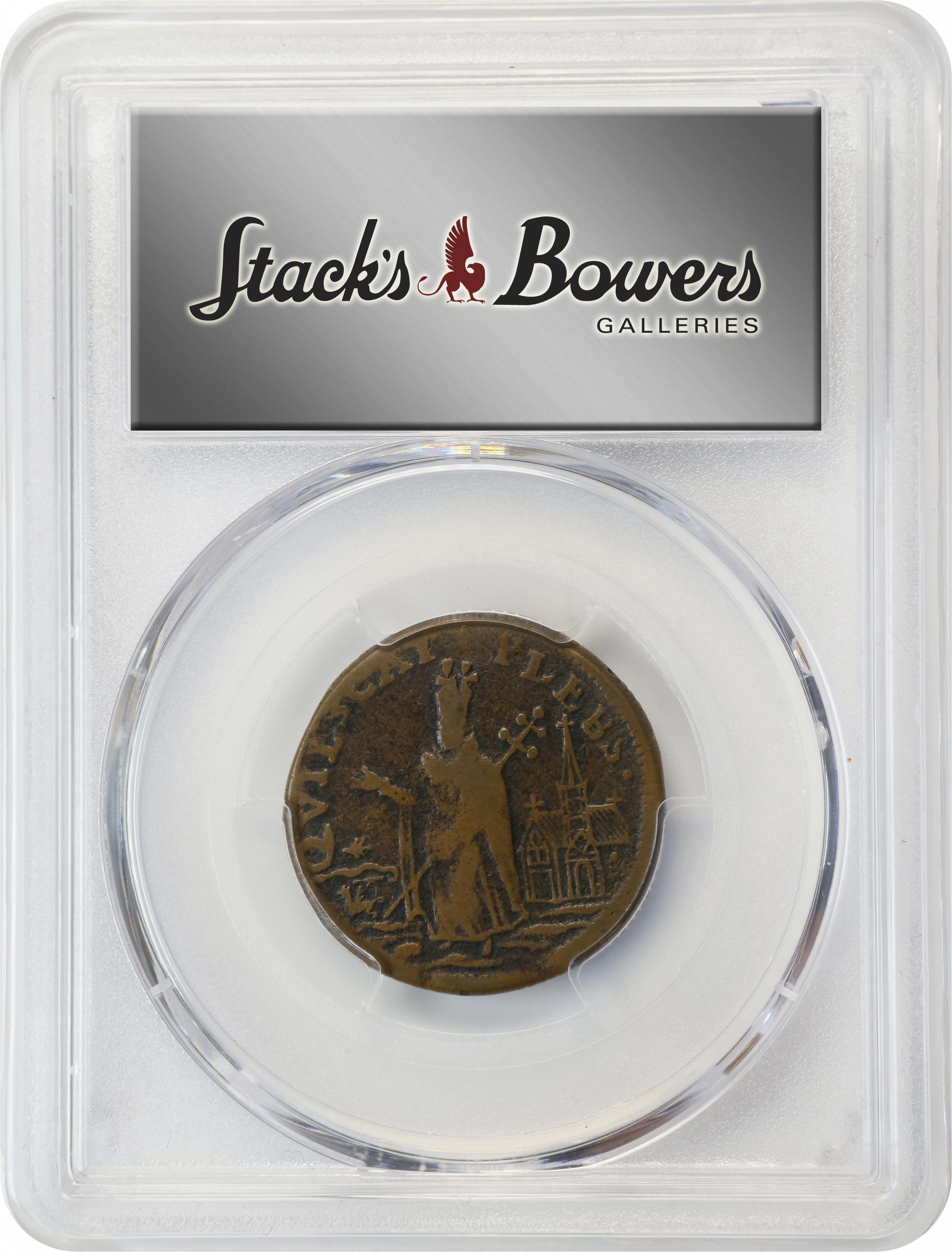 image for: Undated (ca. 1652-1674) St. Patrick Farthing. Martin 2b.2-Ea.3, W-11500. Copper. Sea Beasts Below King. Fine-12 (PCGS).