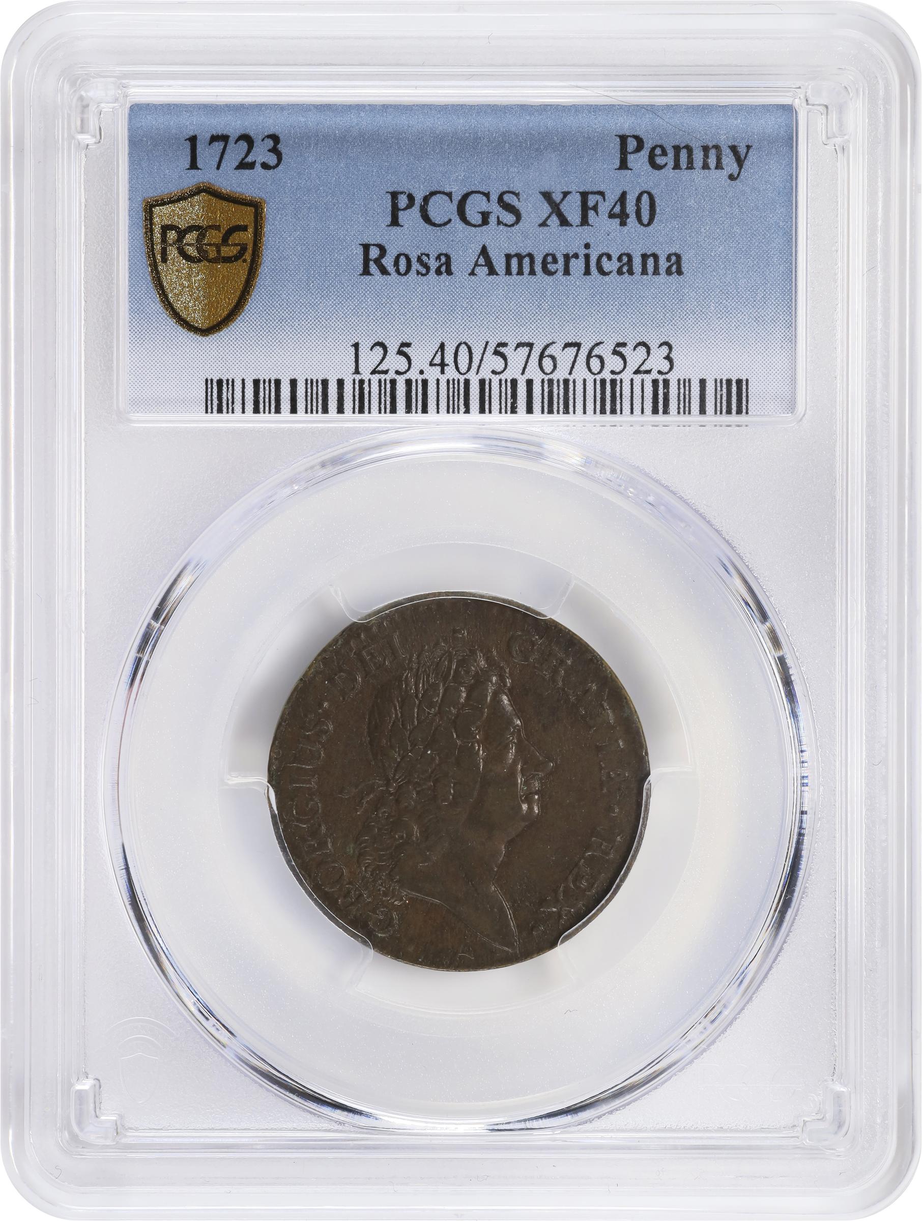 image for: 1723 Rosa Americana Penny. Martin 2.16-Eb.5, W-1278. Rarity-4. EF-40 (PCGS).
