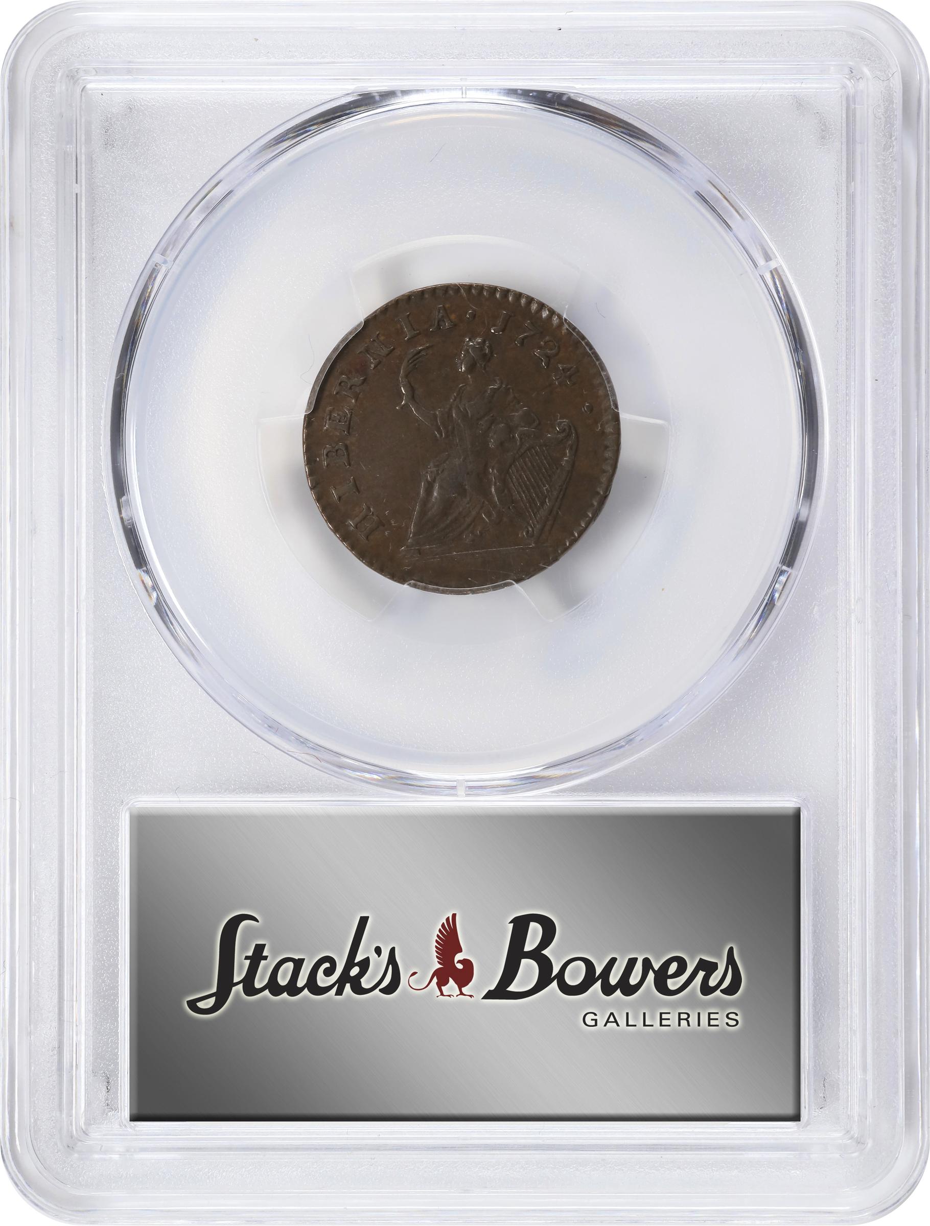 image for: 1724 Wood's Hibernia Farthing. Martin 3.9-D.1, W-12600. Rarity-4. AU-55 (PCGS).