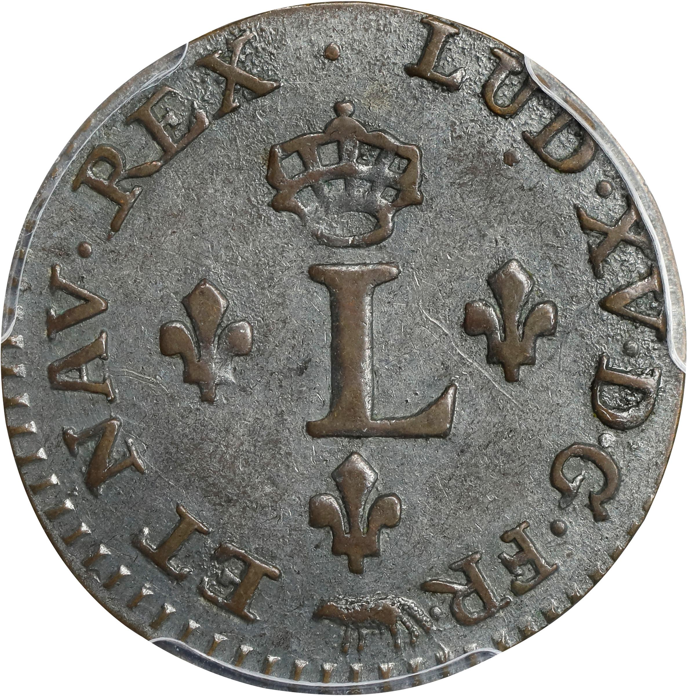 image for: 1755-A Sou Marque. Paris Mint. Vlack-35a. Rarity-4. Second Semester. EF-45 (PCGS).