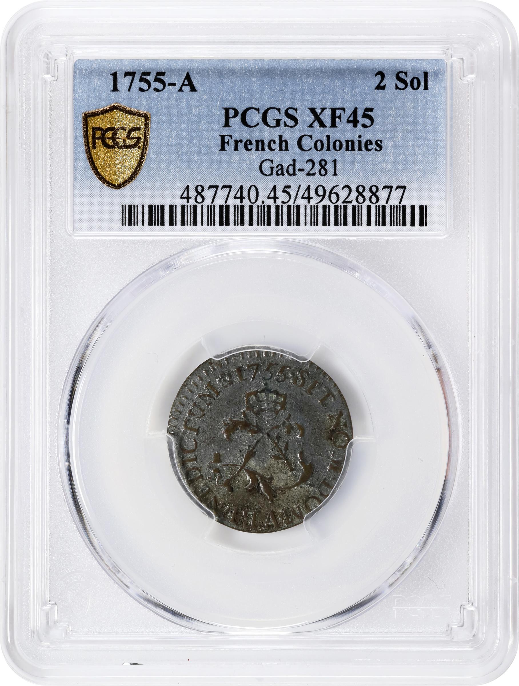 image for: 1755-A Sou Marque. Paris Mint. Vlack-35a. Rarity-4. Second Semester. EF-45 (PCGS).