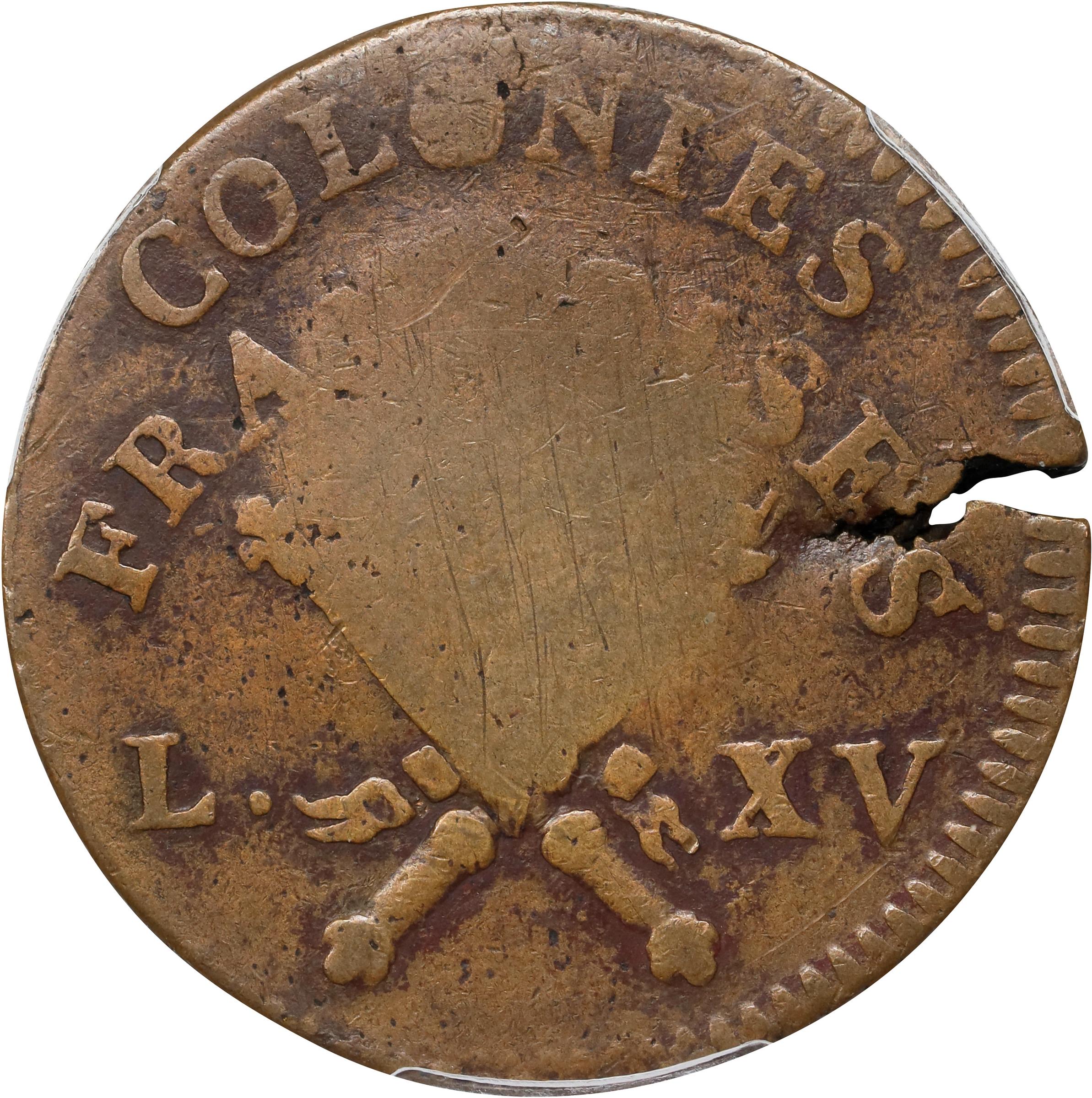 image for: 1767-A (1793) Sou. Paris Mint. Breen-701. RF Counterstamp. VF-25 (PCGS).