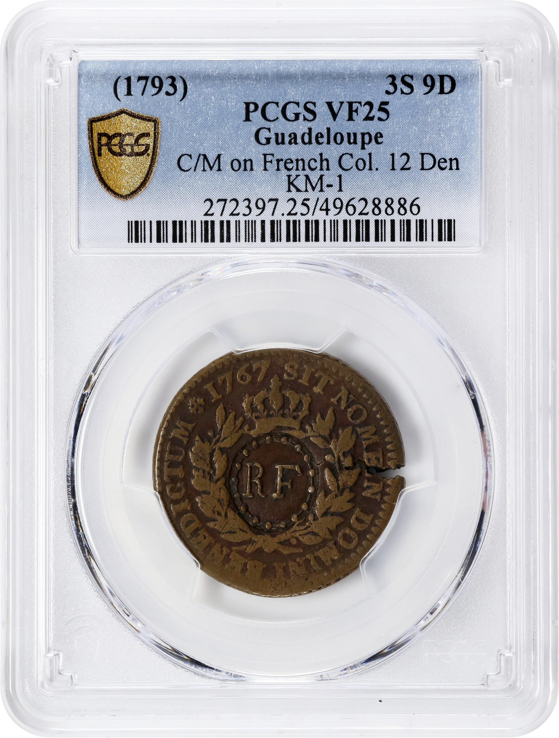 image for: 1767-A (1793) Sou. Paris Mint. Breen-701. RF Counterstamp. VF-25 (PCGS).