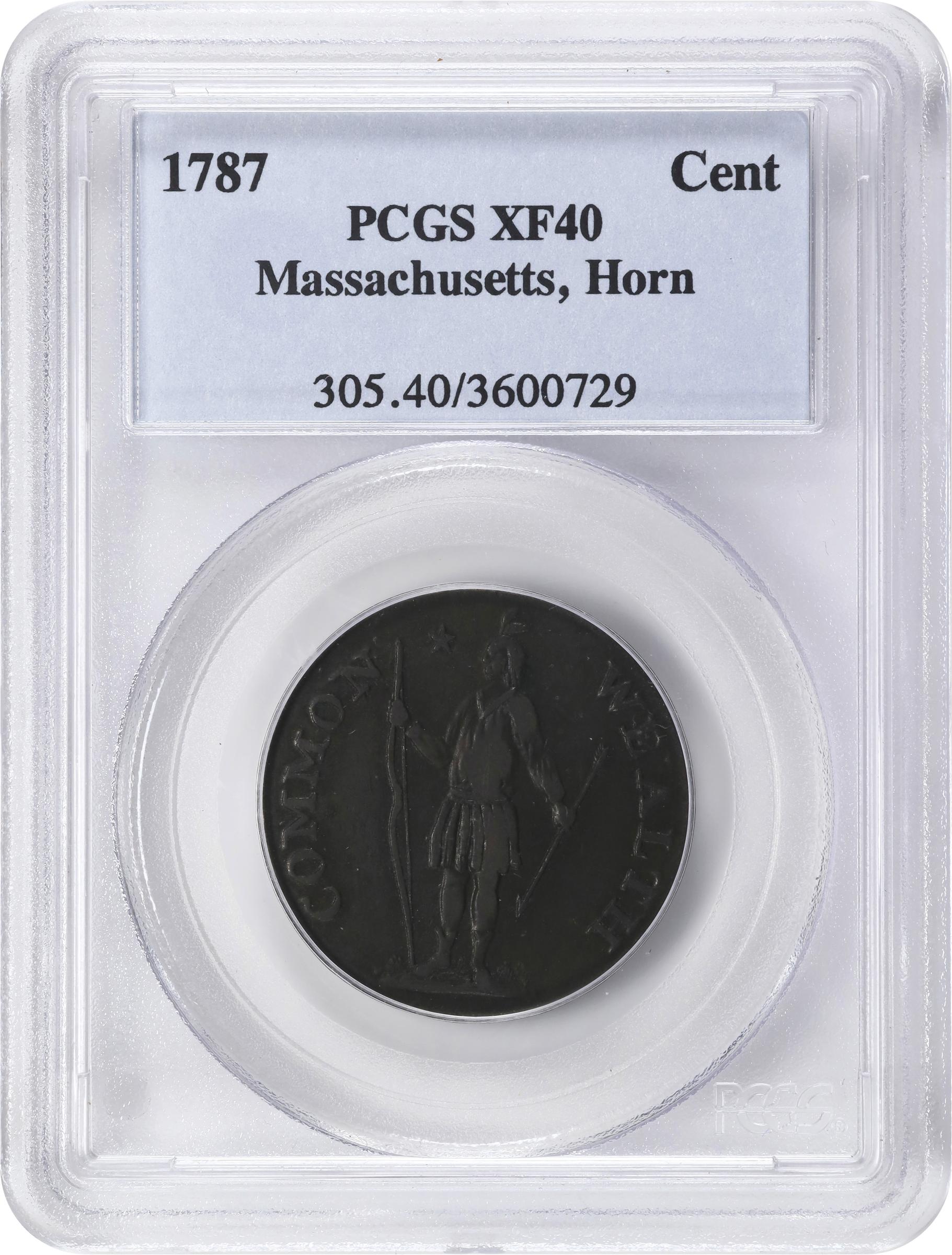 image for: 1787 Massachusetts Cent. Ryder 2b-A, W-6040. Rarity-2. Arrows in Left Talon, Horned Eagle. EF-40 (PCGS).