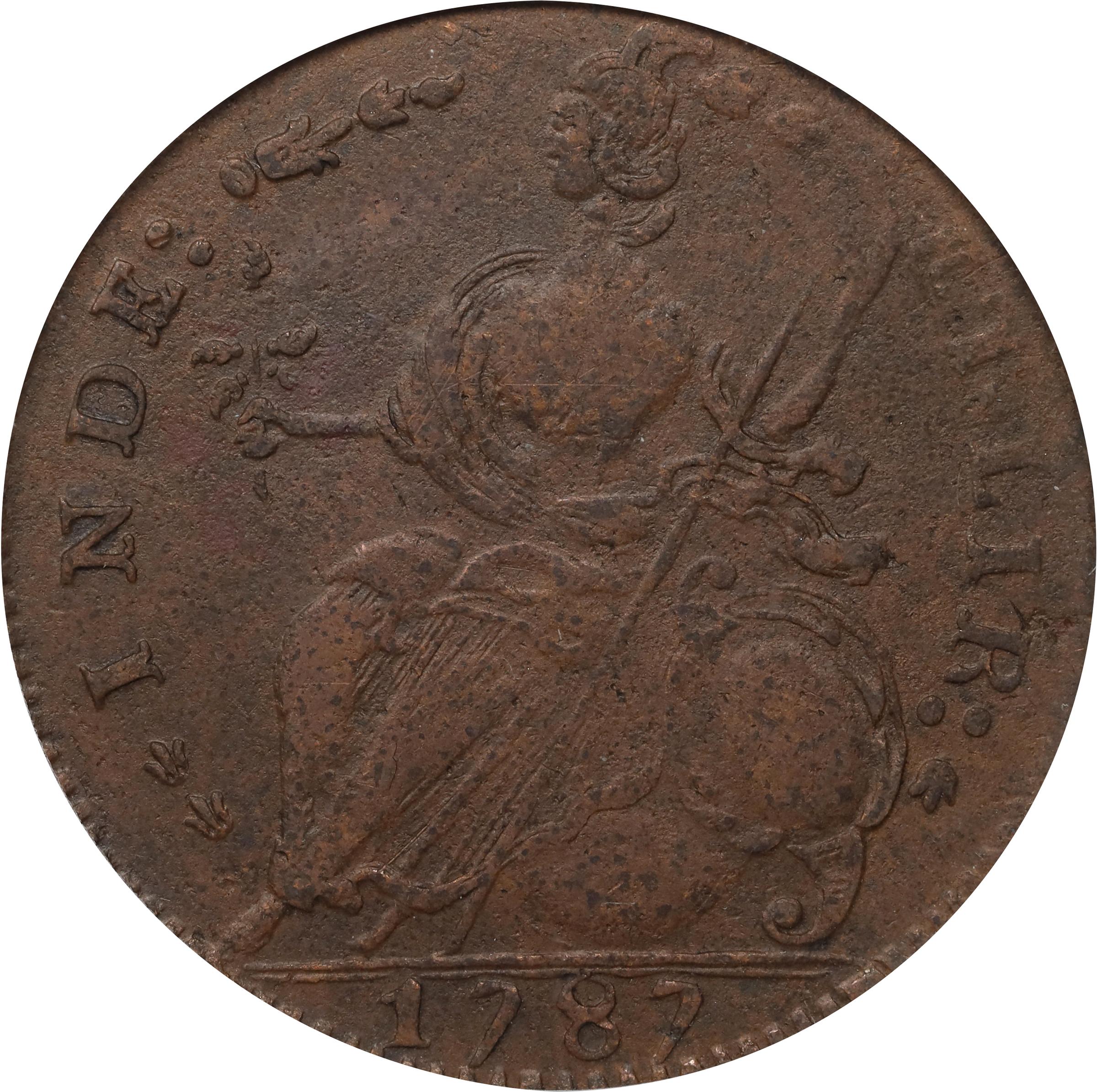 image for: 1787 Connecticut Copper. Miller 34-ff.1, W-4060. Rarity-5. Draped Bust Left, ETLIR. EF-45 (PCGS).