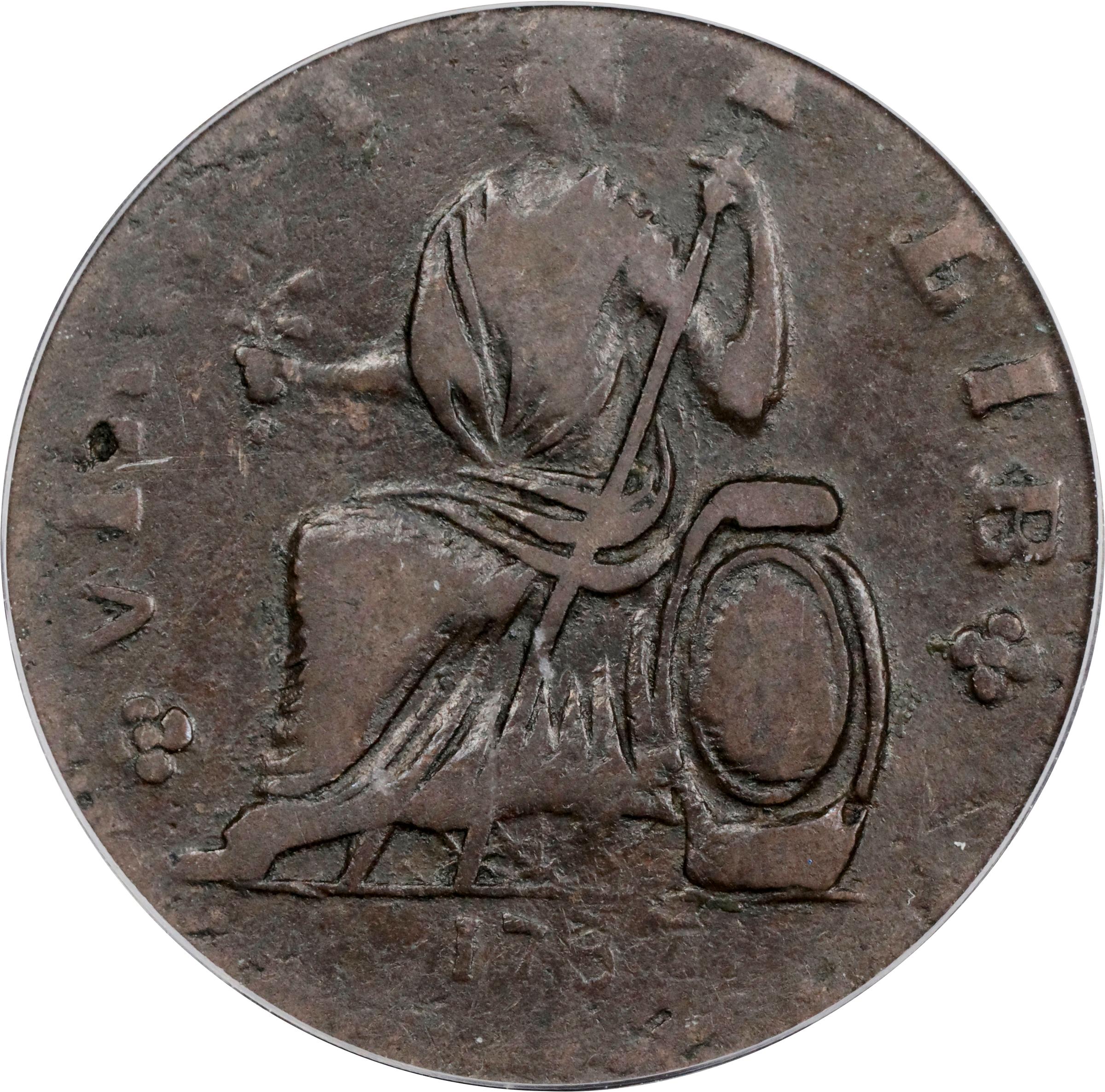 image for: 1787 Nova Eborac Copper. W-5755. Rarity-3. Medium Bust, Seated Figure Left. VF-25 (PCGS). OGH.