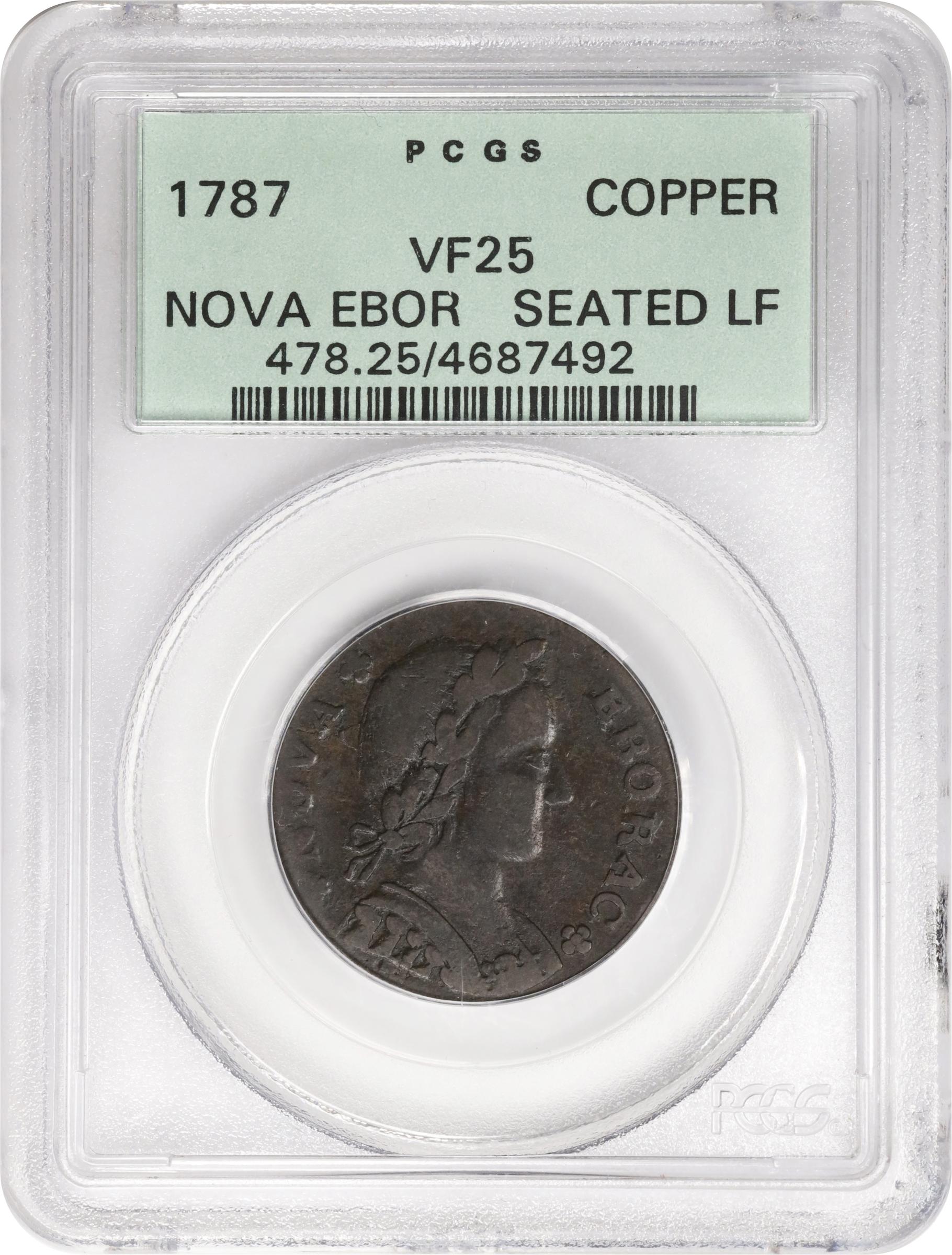 image for: 1787 Nova Eborac Copper. W-5755. Rarity-3. Medium Bust, Seated Figure Left. VF-25 (PCGS). OGH.
