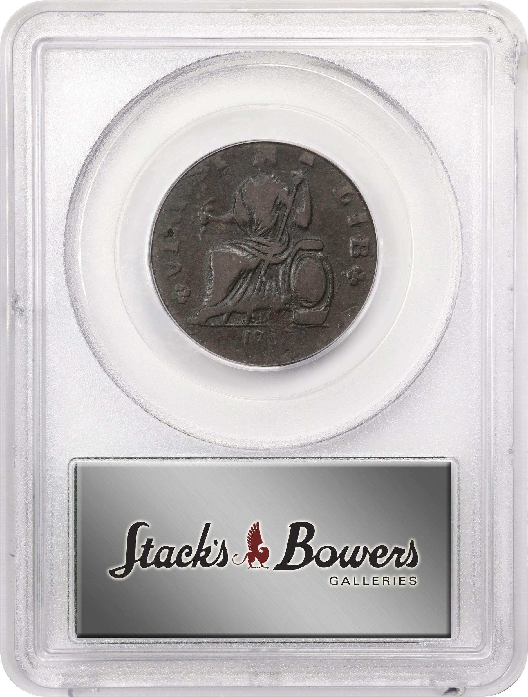 image for: 1787 Nova Eborac Copper. W-5755. Rarity-3. Medium Bust, Seated Figure Left. VF-25 (PCGS). OGH.