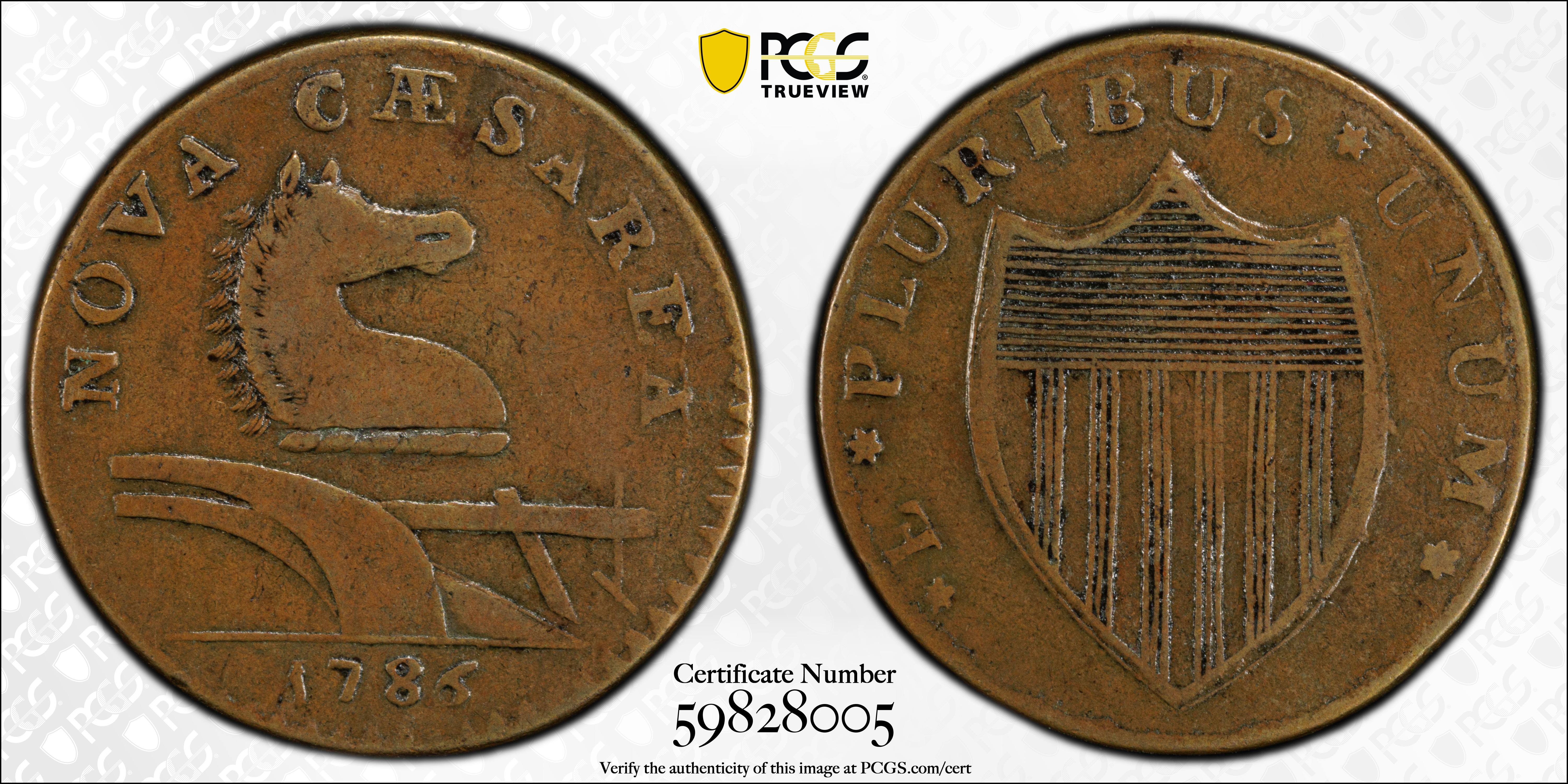 image for: 1786 New Jersey Copper. Maris 15-J, W-4815. Rarity-4. Straight Plow Beam, Leaning Head. VF-30 (PCGS).