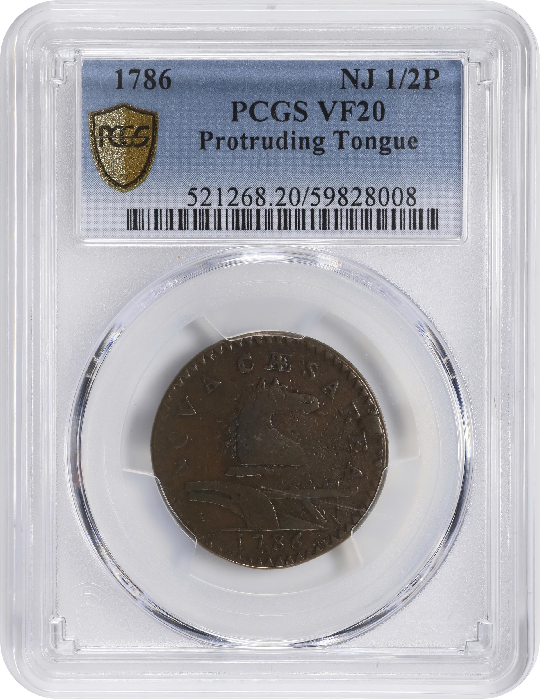 image for: 1786 New Jersey Copper. Maris 16-L, W-4840. Rarity-2. Straight Plow Beam, Protruding Tongue. VF-20 (PCGS).