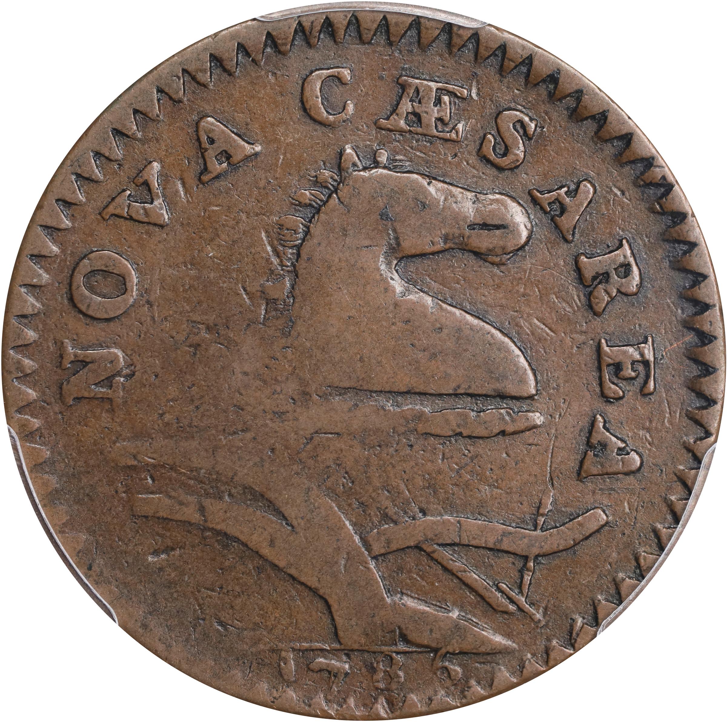 image for: 1786 New Jersey Copper. Maris 18-M, W-4890. Rarity-2. Bridle, Wide Shield. Fine-15 (PCGS).