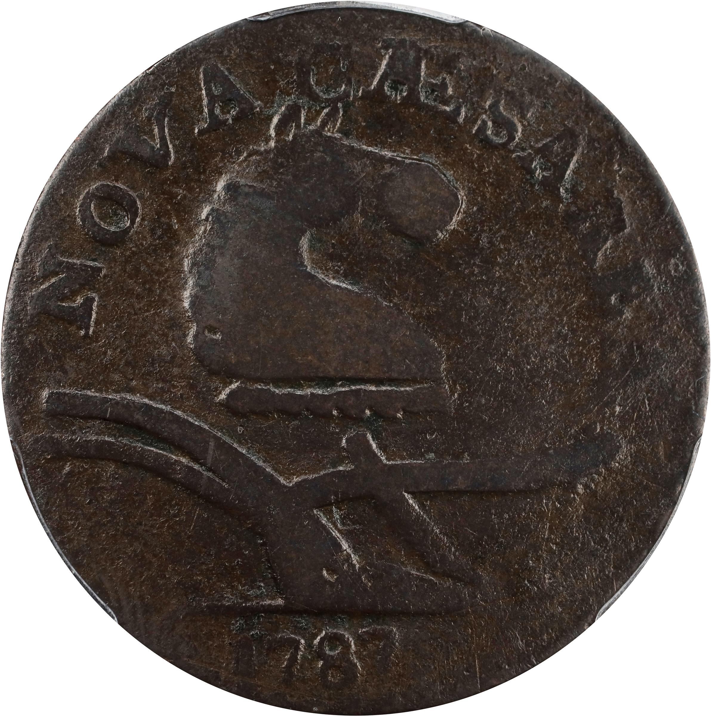 image for: 1787 New Jersey Copper. Maris 56-n, W-5310. Rarity-1. No Sprig Above Plow, Camel Head. VG-8 (PCGS).