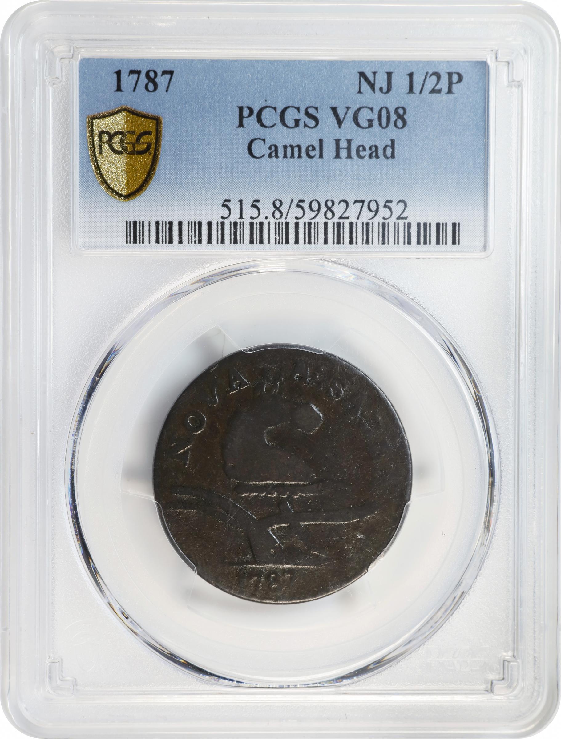 image for: 1787 New Jersey Copper. Maris 56-n, W-5310. Rarity-1. No Sprig Above Plow, Camel Head. VG-8 (PCGS).