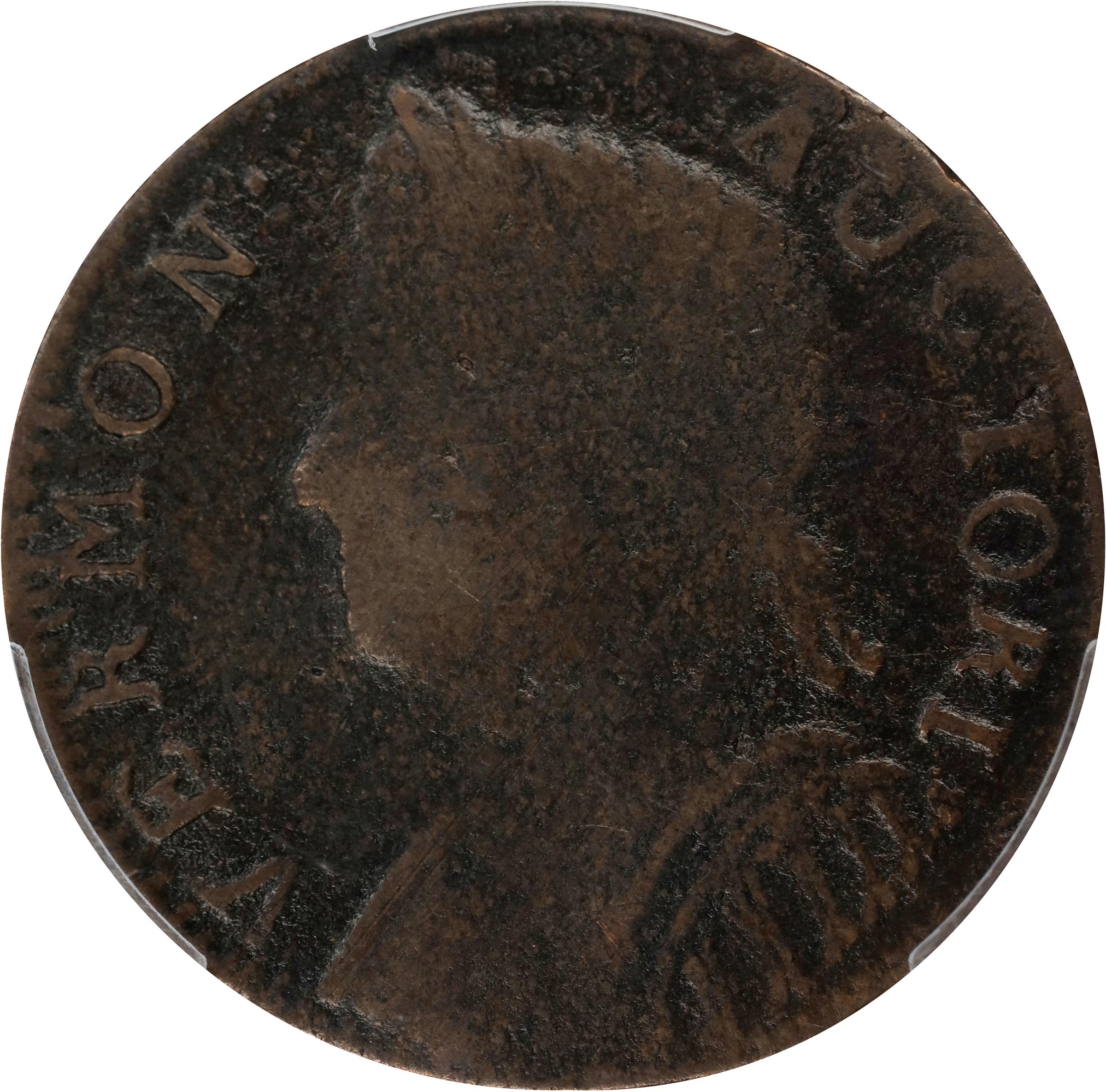 image for: 1786 Vermont Copper. RR-11, Bressett 9-H, W-2050. Rarity-4. Bust Left. VG-8 (PCGS).