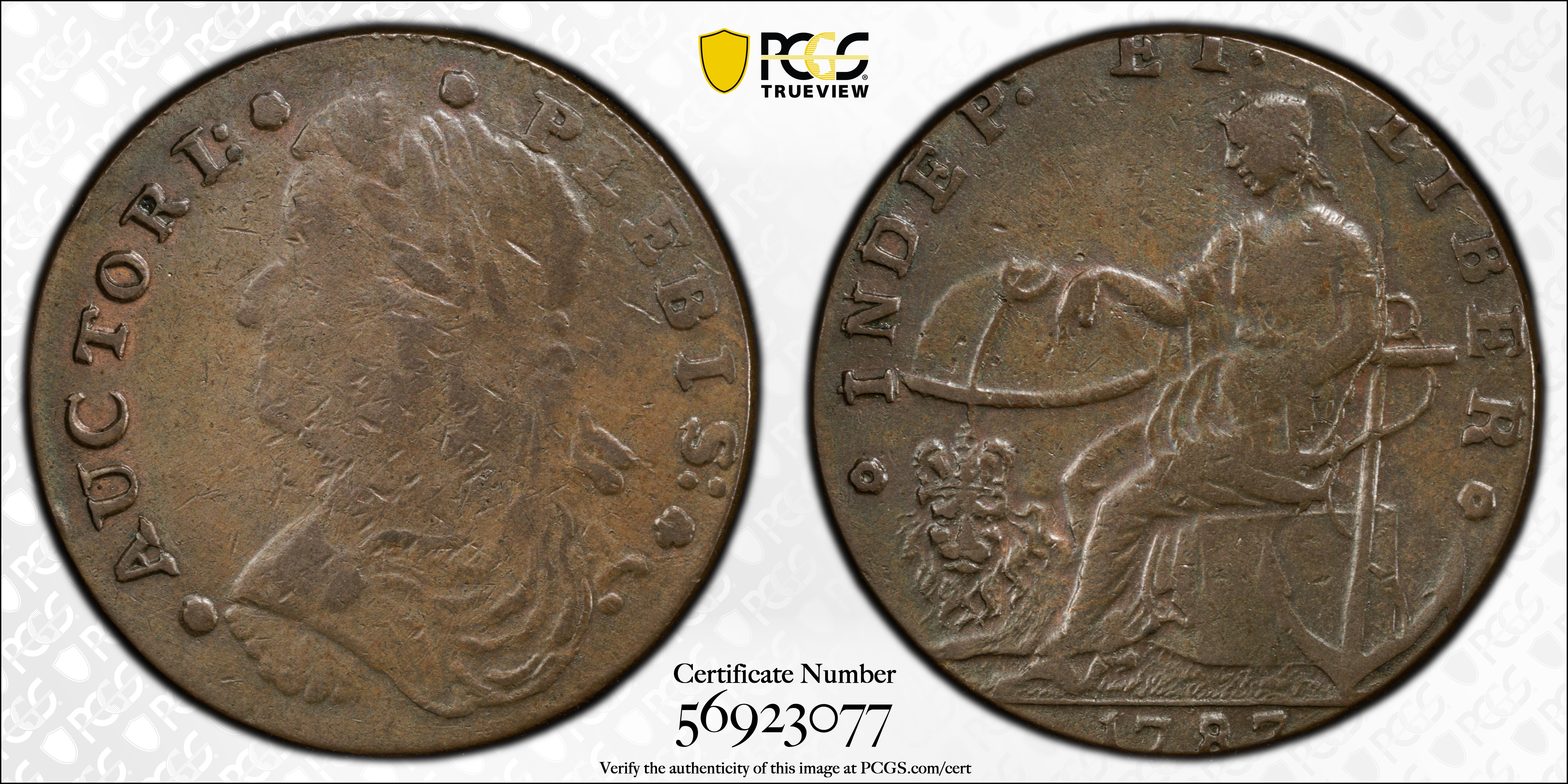 image for: 1787 Auctori Plebis Token. W-8770. Rarity-3. EF-40 (PCGS).