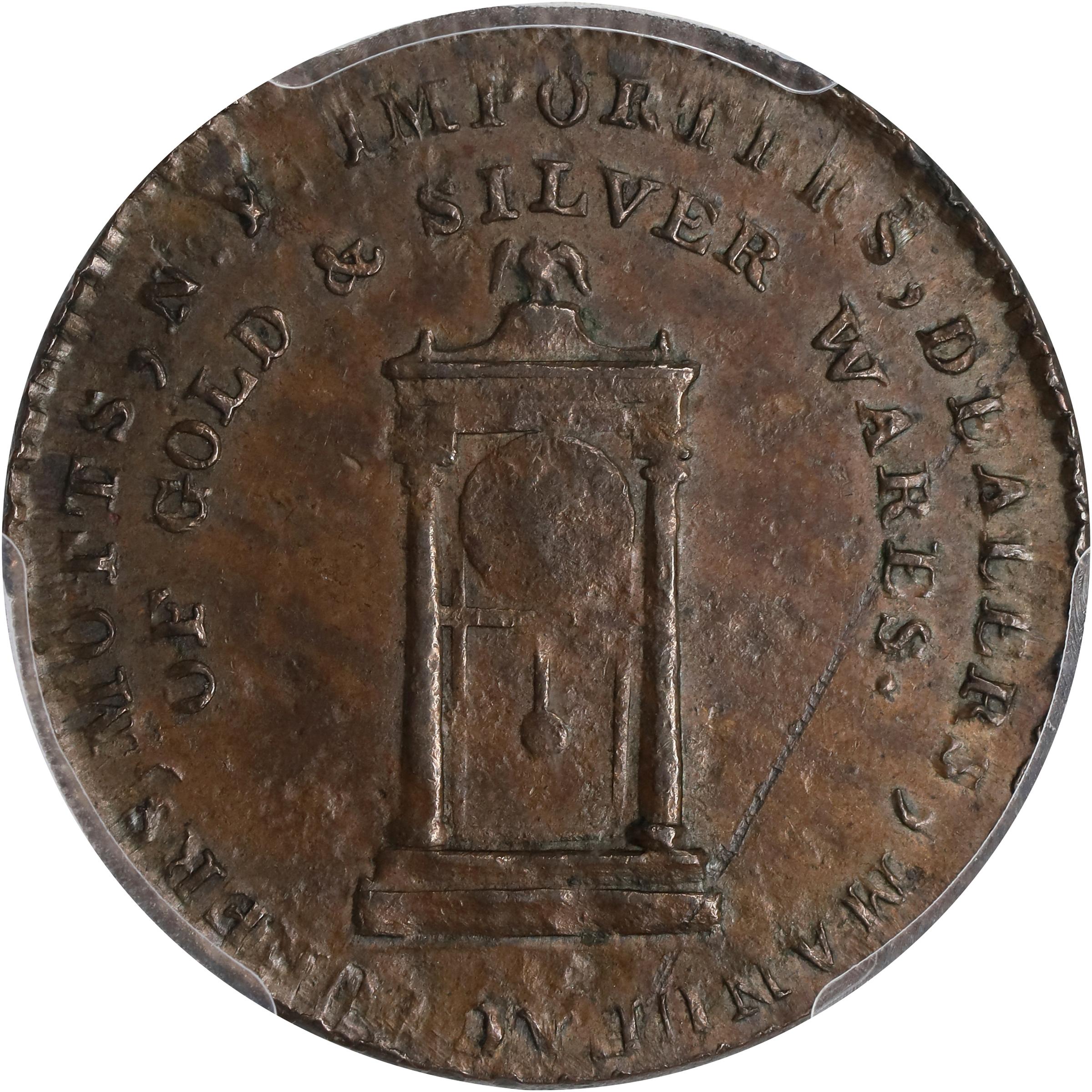 image for: "1789" Mott Token. Breen-1025, Rulau-E NY 612. Thin Planchet. Engrailed Edge. AU-55 (PCGS).