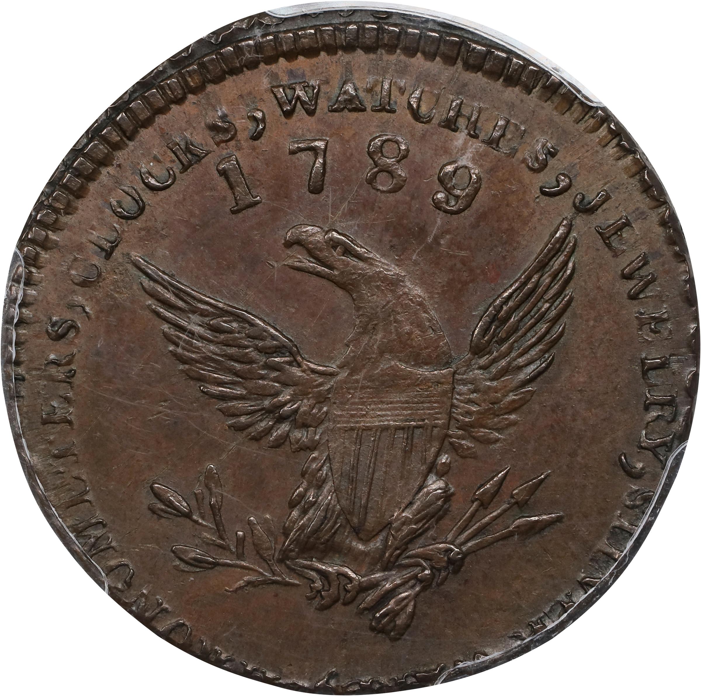 image for: "1789" Mott Token. Breen-1025, Rulau-E NY 612. Thin Planchet. Engrailed Edge. AU-55 (PCGS).