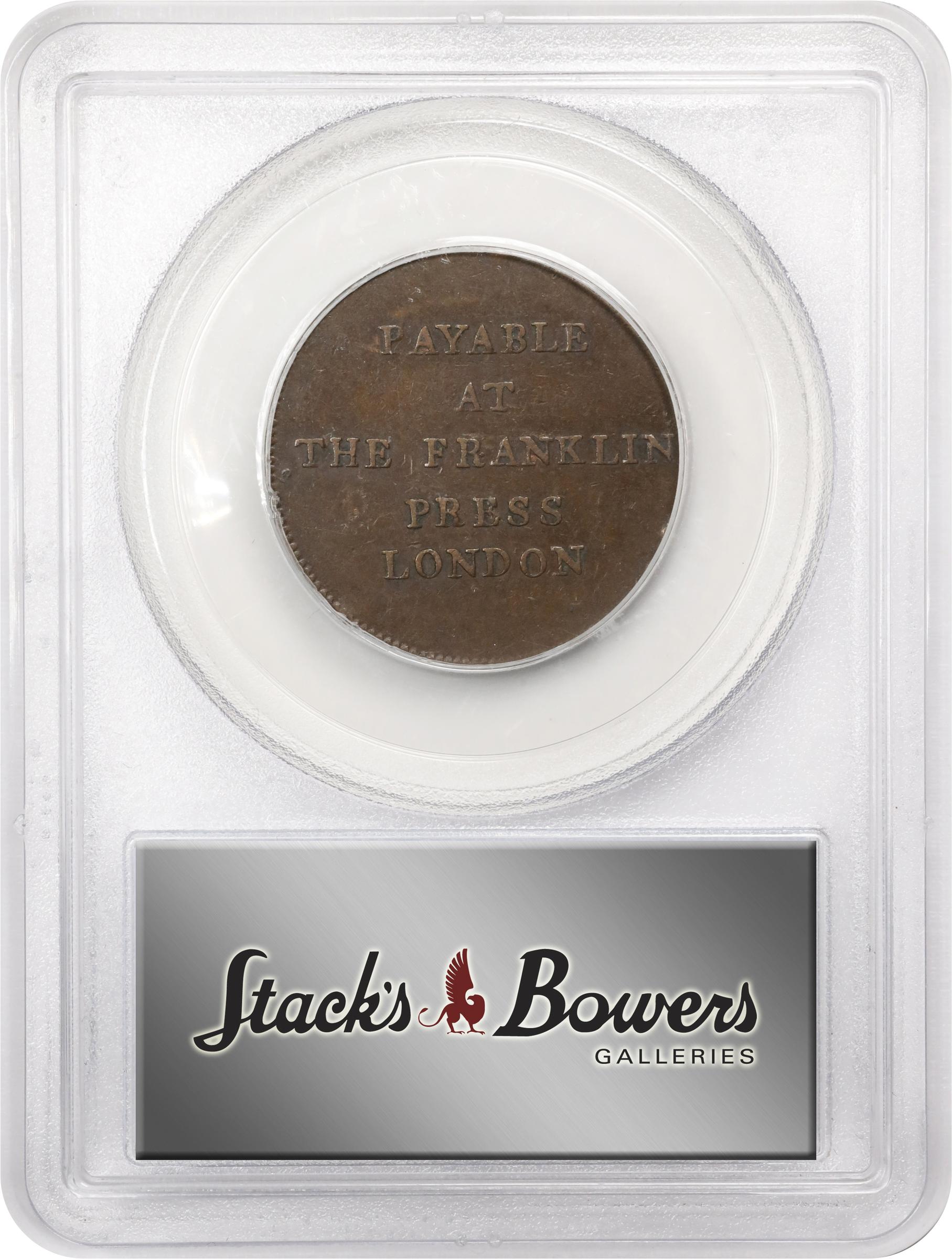 image for: 1794 Franklin Press Token. W-8850. Rarity-1. Plain Edge. EF-45 (PCGS).