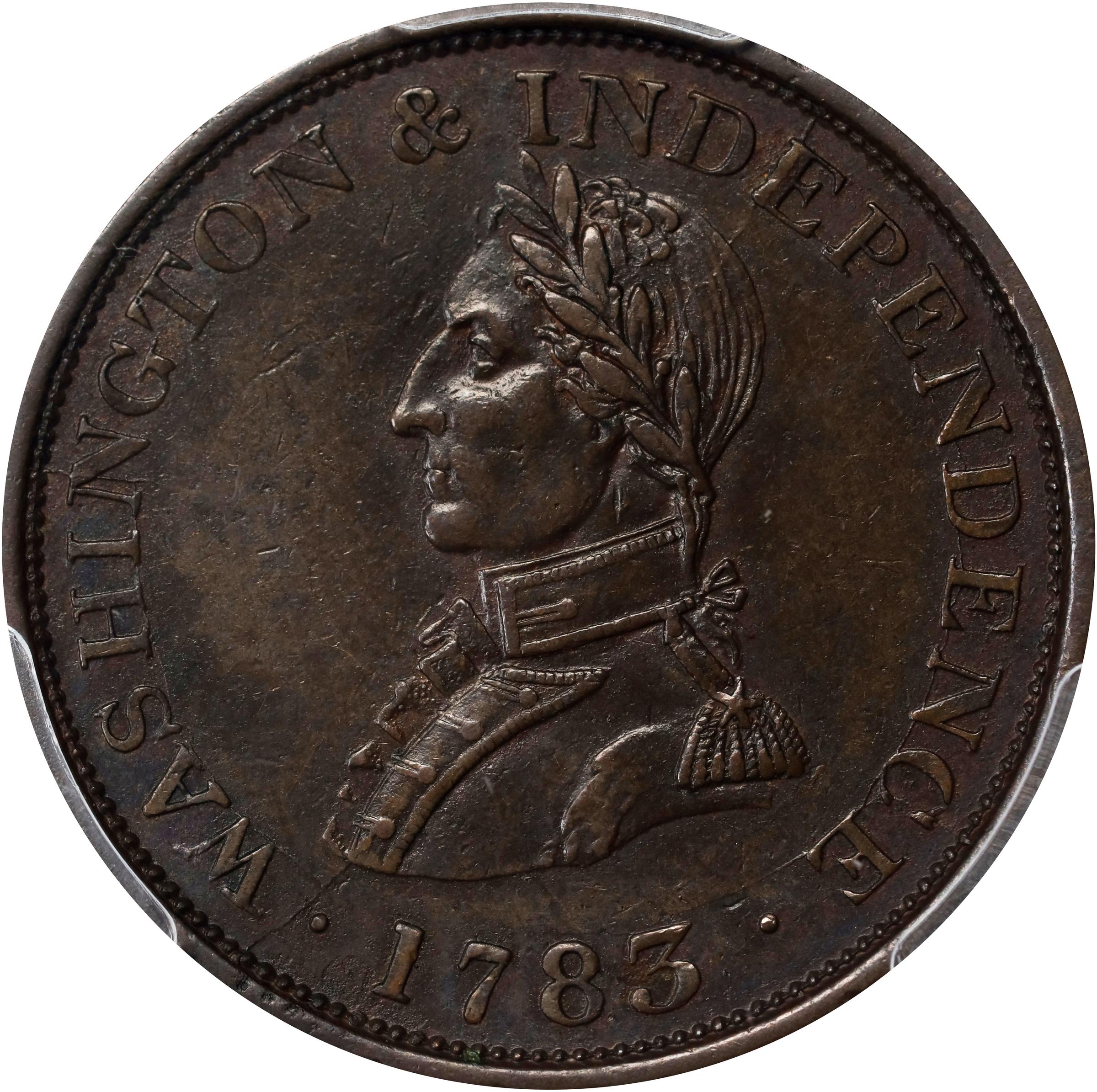 image for: "1783" (ca. 1820) Washington Military Bust Copper. Musante GW-109, Vlack 1-A, Baker-4A, W-10160. Small Military Bust. Plain Edge. AU-50 (PCGS).