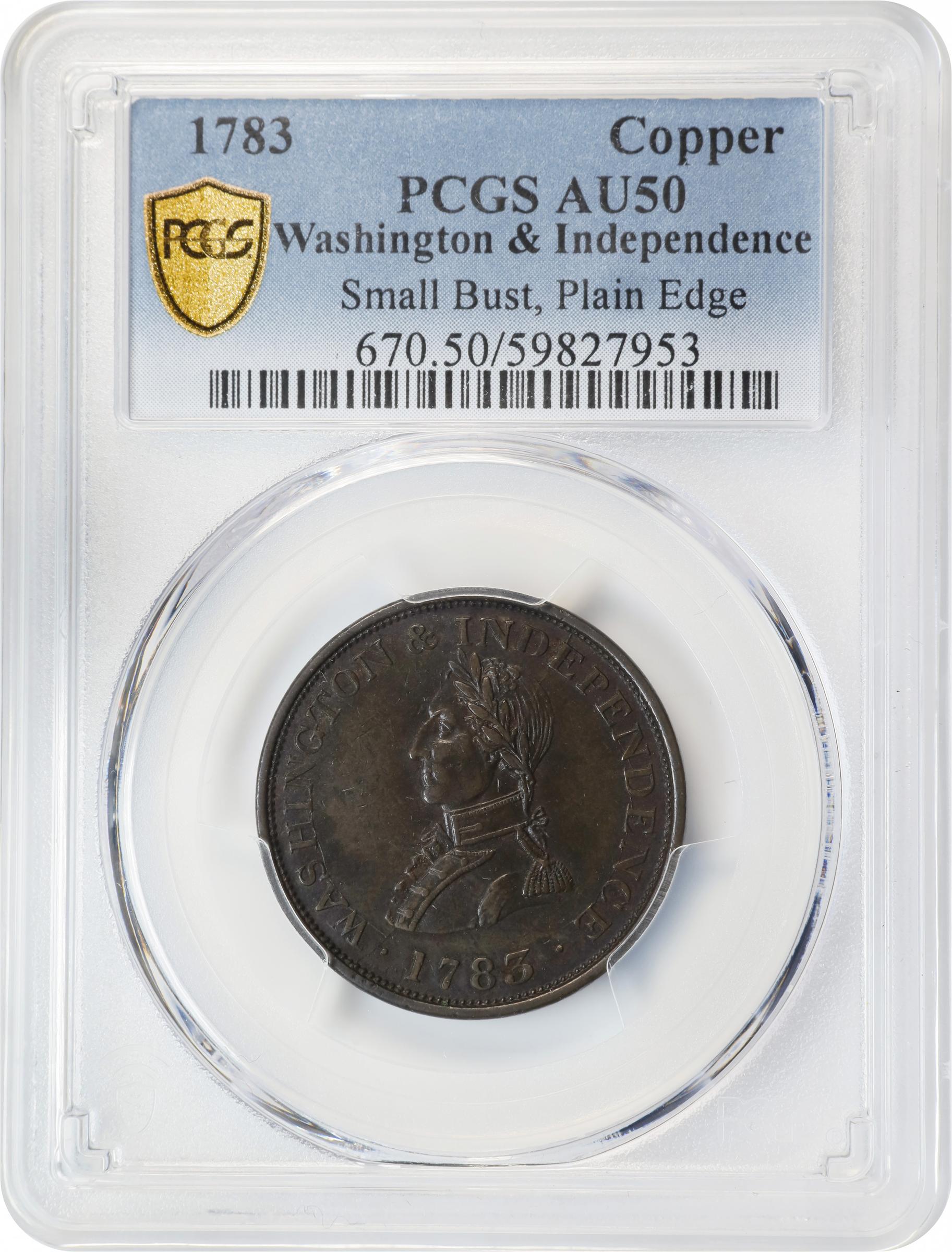 image for: "1783" (ca. 1820) Washington Military Bust Copper. Musante GW-109, Vlack 1-A, Baker-4A, W-10160. Small Military Bust. Plain Edge. AU-50 (PCGS).