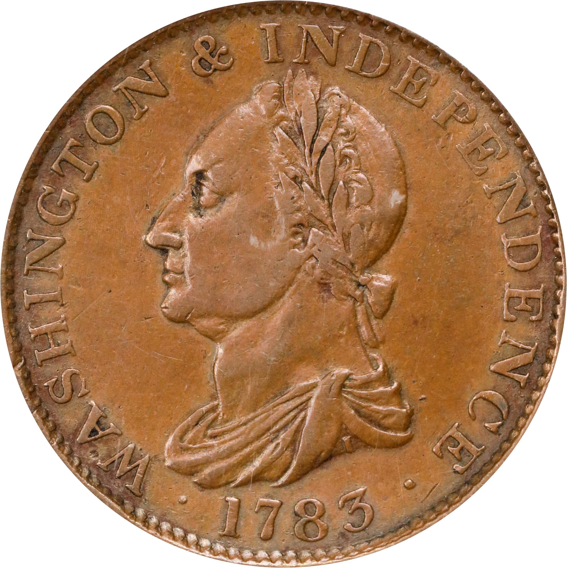 image for: "1783" (ca. 1820) Washington Draped Bust Copper. Musante GW-106, Vlack 13-J, Baker-2, W-10300. No Button. Copper. Plain Edge. AU-50 (PCGS).